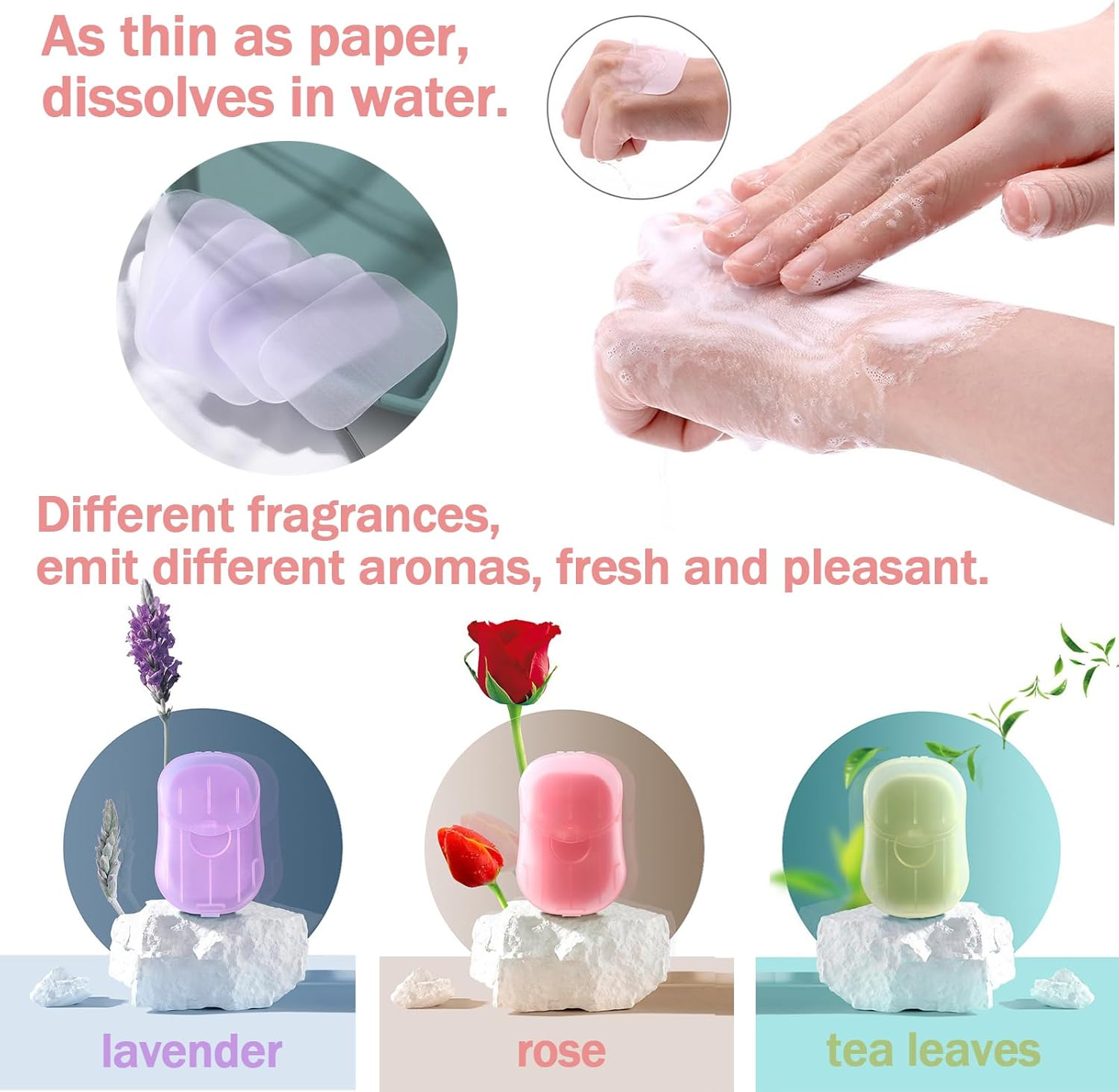 GIBENUO 6 Boxes (300 Sheets) Hand Washing Soap Sheets for Outdoor Travel,Portable Hiking Washing Hand Paper Soap for Travel, Party, School, Camping image number 2