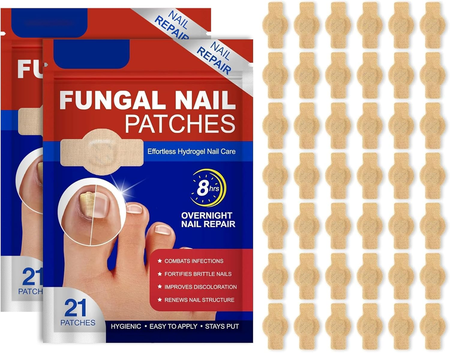 42 PCS Fungal Nail Patches for Toenails, Toenail Treatment Patches Extra Strength - Nighttime Nail Patches, Nail Repair for Restores Damaged Nails and Appearance of Discolored