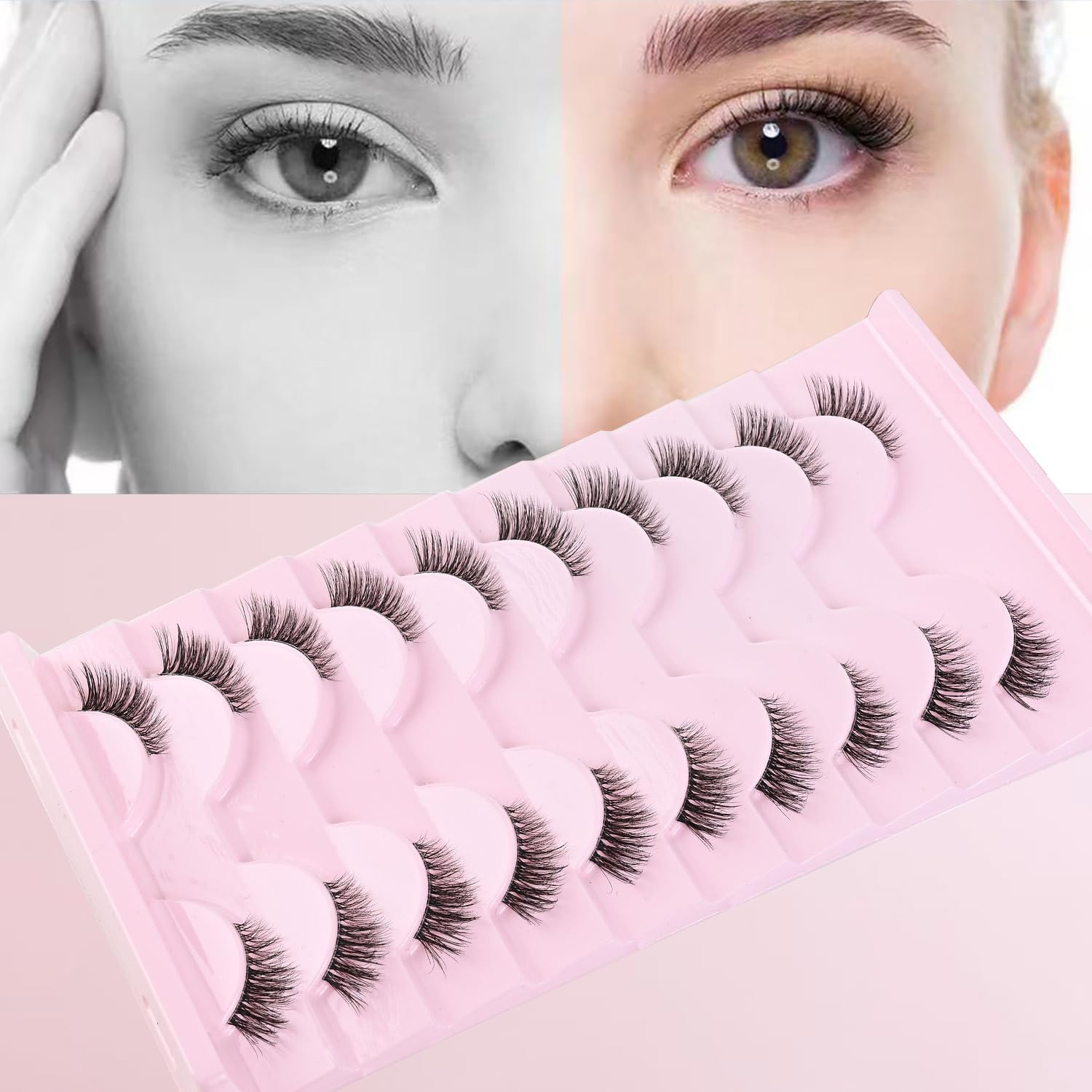 YPYMOD 10 Pairs Half Eyelashes Natural Artificial Cat Eye Clear Band Half Cat Eye Fluffy False Natural Fake Lashes 18 Mm image number 3