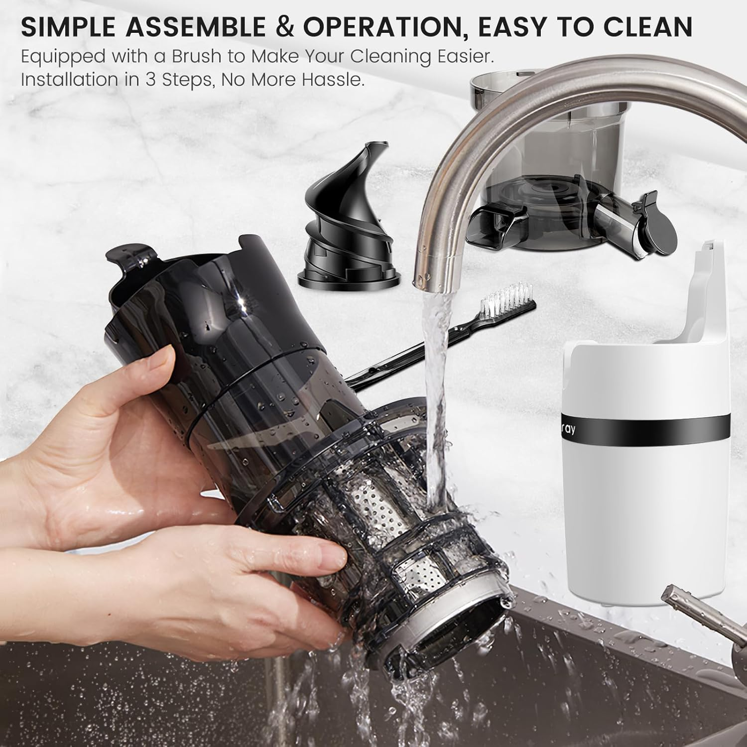 Keenray Cold Press Slow Juicer Extractor Machine for Whole Fruits & Vegetables, 80Mm Wide Chute, Quiet Motor with Reverse Function, Easy to Clean (EL18, Dark) - Dark image number 2