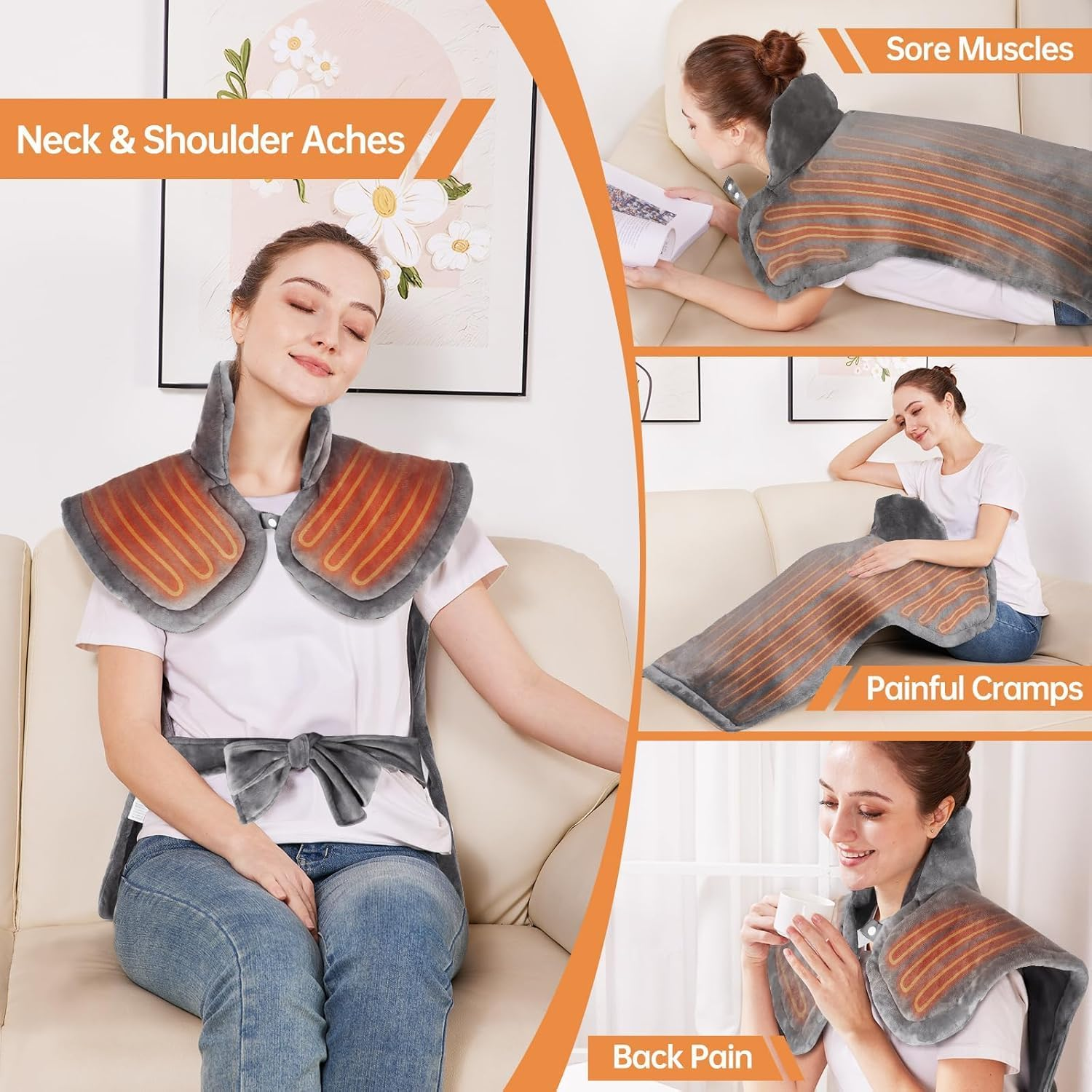 AERLANG Heating Pad, Extra-Large Back, Neck and Shoulder Heating Pad, Fast Heating, Mothers Day & Birthday Gifts for Mom Dad Women Men, 5 Temperatures 4 Timing Auto Shut image number 6