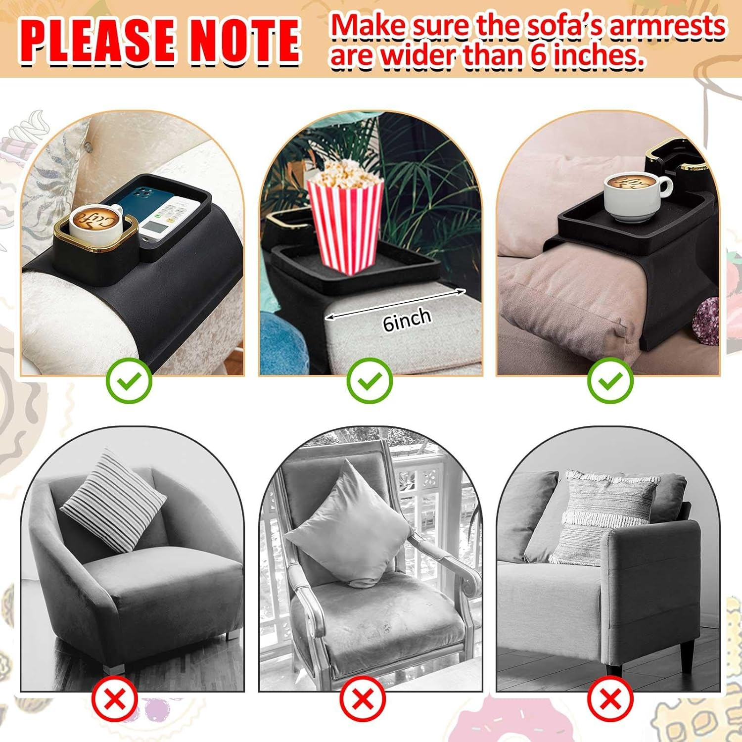 Tessco 2 Pack Couch Cup Holder anti Slip Recliner Table Tray Silicone Sofa Armrest Tray Weighted Couch Arm Table anti Spill Couch Drink Holder Cozy Couch Tray for Chair (Black,12.6 X 16.34 Inch) - Black image number 6