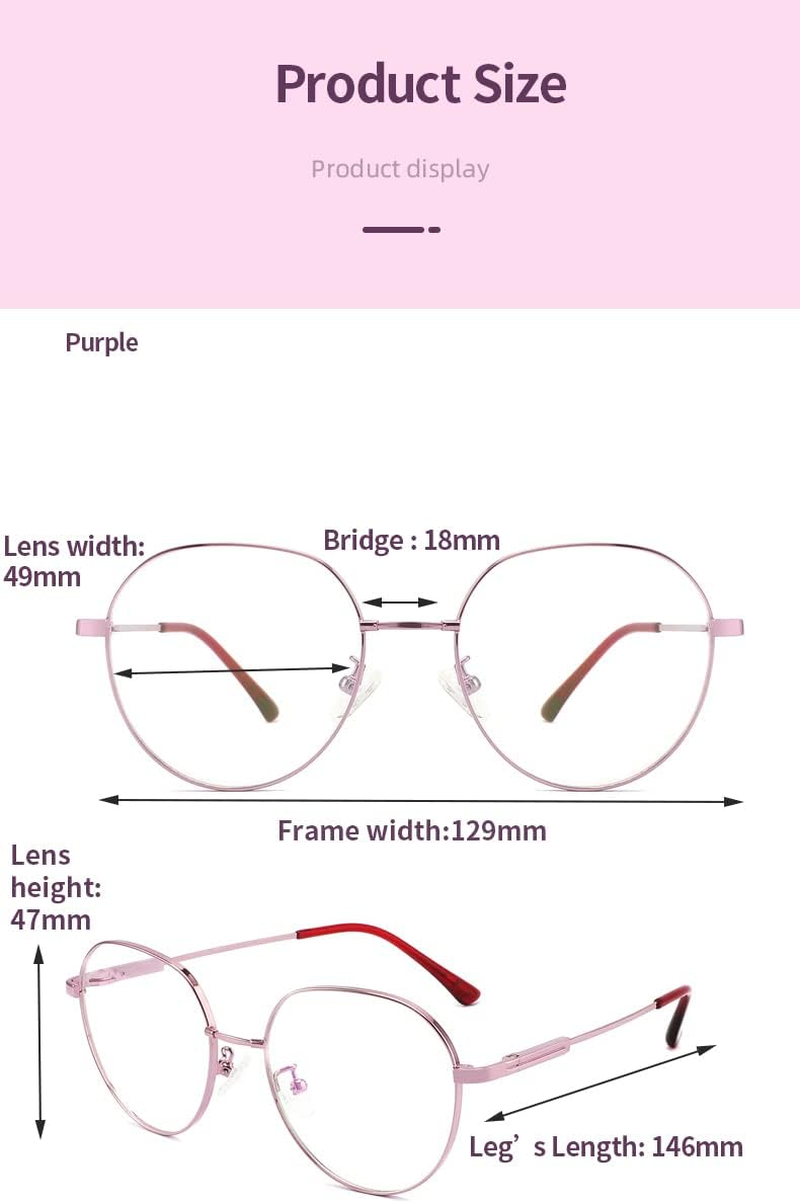Reading Glasses for Women with Flex Memory Titanium, Blue Light Filter Glasses, Reading Aid, 0~4 Diopters, anti Blue, Cute, Round, High Definition, High Transparency, Black/Purple MT-003-W - 2.25 Diopters, Purple image number 3