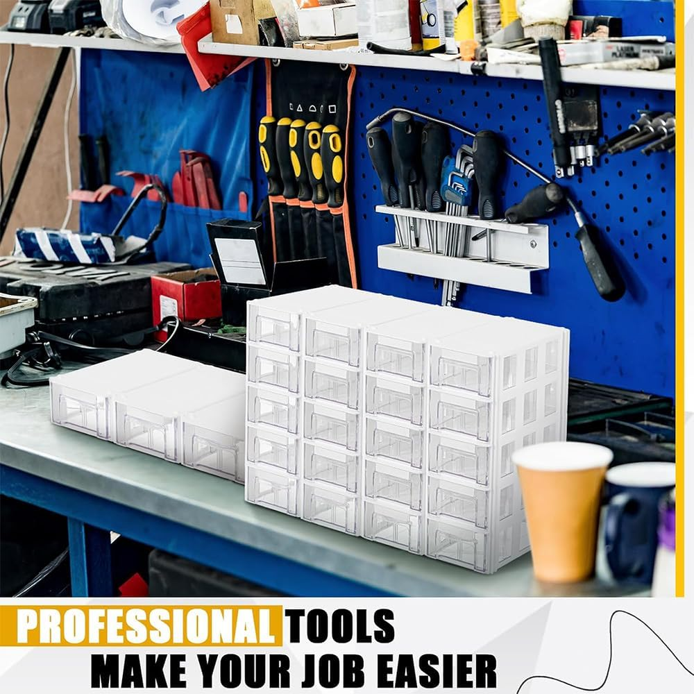 12 Pcs Drawer Stackable Storage Cabinet,Wall Mounted Plastic Drawers Storage Closet,36 Clear Dividers and 12 Tag Card Hardware Storage Bins,For Garage Home Office image number 1