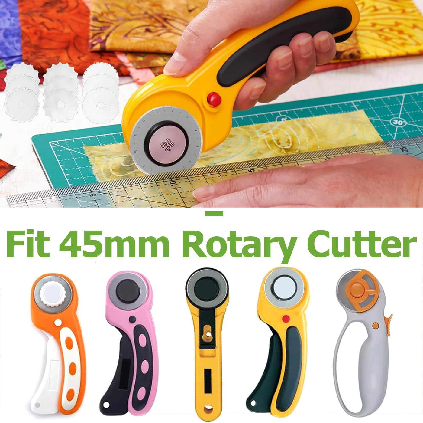 Bestgle 45Mm Crochet Edge Rotary Cutter Blade Set, 12/15/27 Teeth Skip Stitch Perforating Rotary Blades Replacement Wide Skip Blade Edging Tool Fits Fiskars Olfa, 9 Pieces image number 3