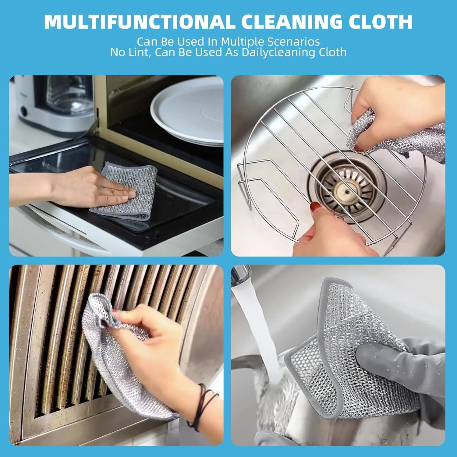 10 Pcs Double Stainless Steel Scrubber,Mesh Microfiber Cleaning Cloth,Wire Cleaning Cloths,Non-Scratch Wire Dish Cloth,Steel Wool for Dish,Metal Dish Rags for Dishes, Counters, Stove