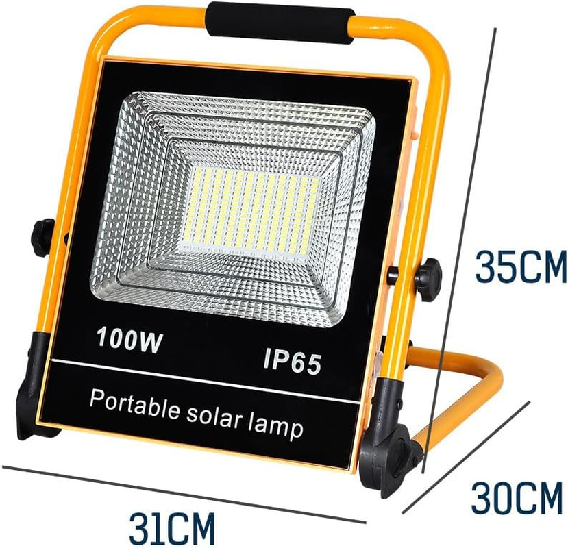 Leona Co 100W LED Rechargeable Floodlight - LED Solar Lamp with 4 Adjustable Lighting Modes, IP65 Waterproof - Portable Outdoor Emergency Light for Power Outages, Engineering