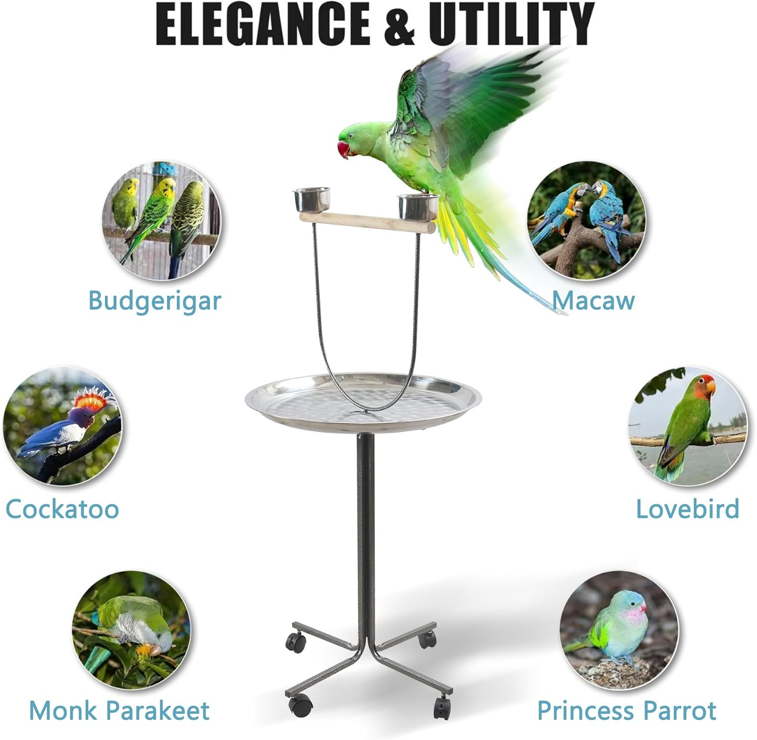 PETBRO Petbro Parrot Perch Play Stand Bird Activity Rolling Wheel Rest Wrought Iron image number 4