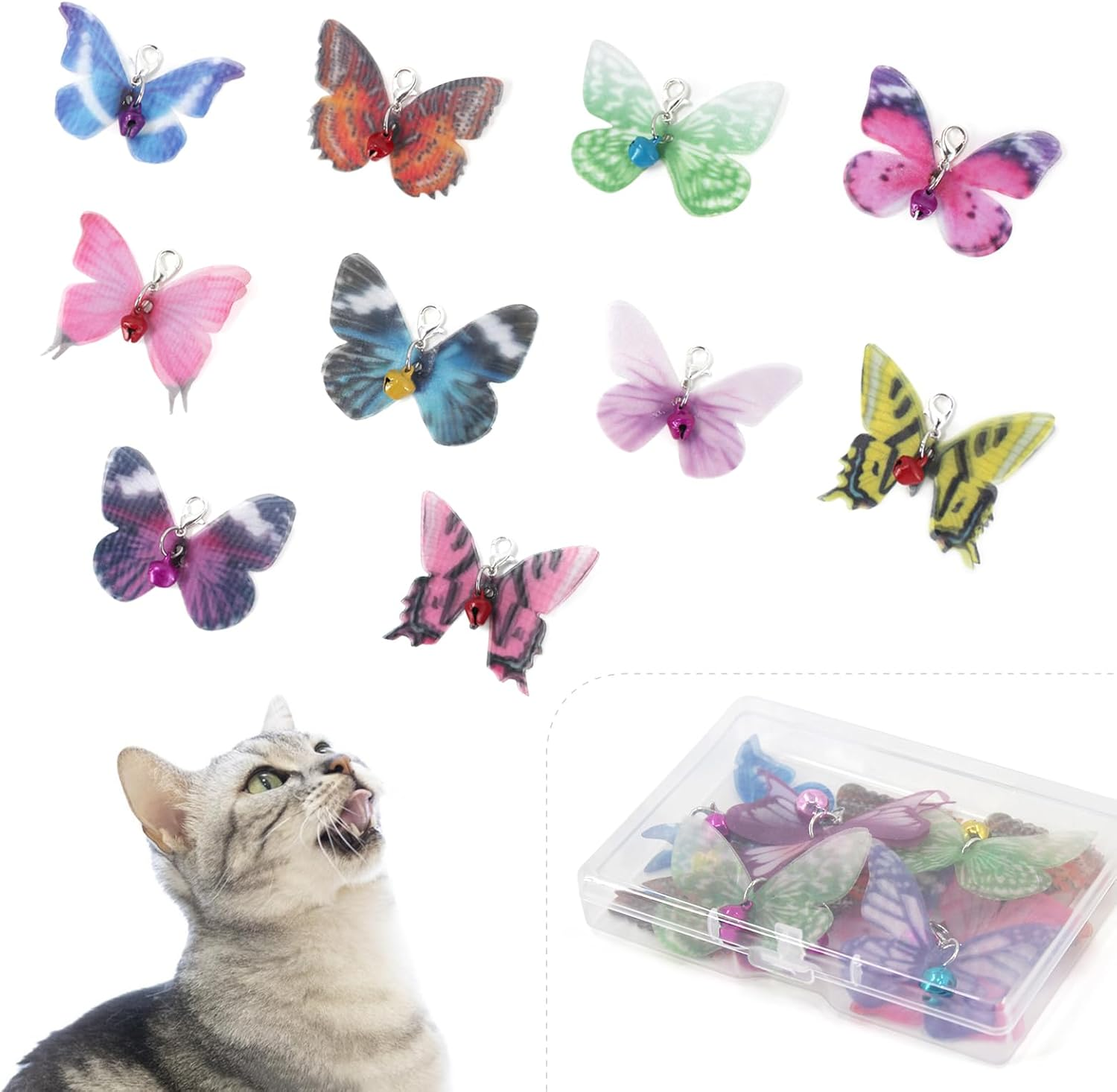 SONGWAY Cat Butterfly Toys Replacement - 10 Pcs Butterfly Cat Toy Refills, Teaser Wand Toy with Bell for Indoor Cats Kittens image number 4