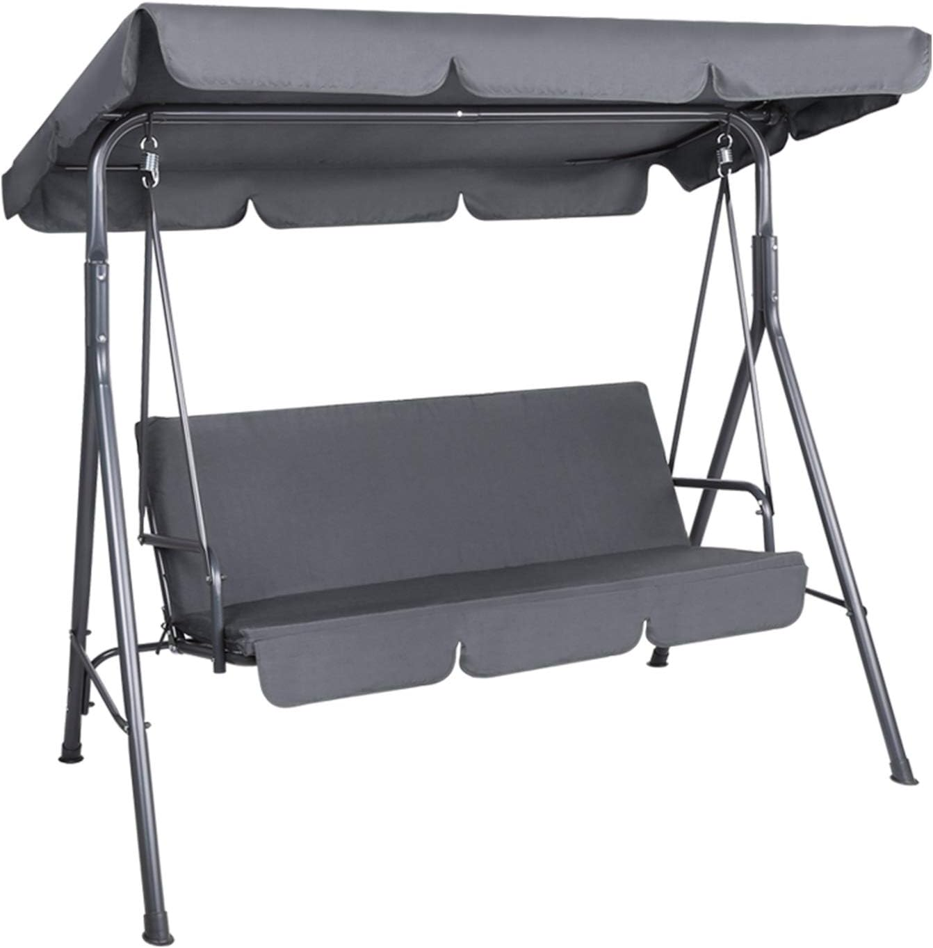 Gardeon Outdoor Swing Chair 3 Seater Grey Garden Bench Hanging Seat, Patio Baconly Furniture Chairs, with Adjustable Canopy Cushions Stand Water Resistant 200Kg Capacity - Beige image number 4