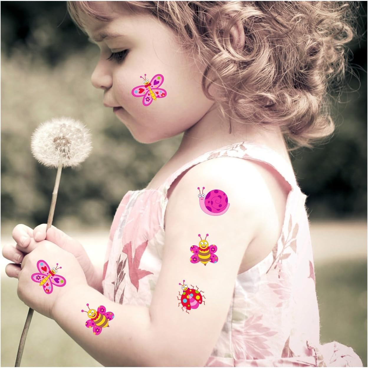 Womaha 32 Temporary Insect Tattoos for Kids Sweetheart Fake Face Tattoo Stickers image number 1