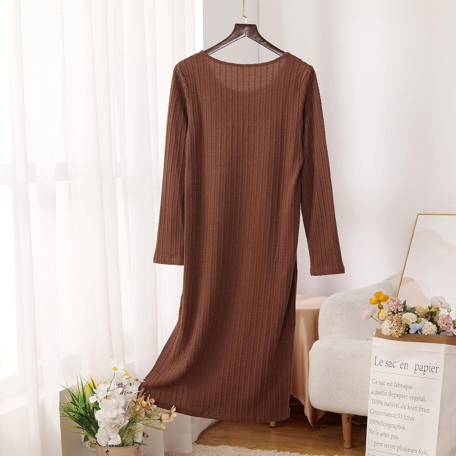 Side Slit Rib Knit Maternity Dress Long Sleeve Bump Fit Midi Dress for Baby Shower image number 2