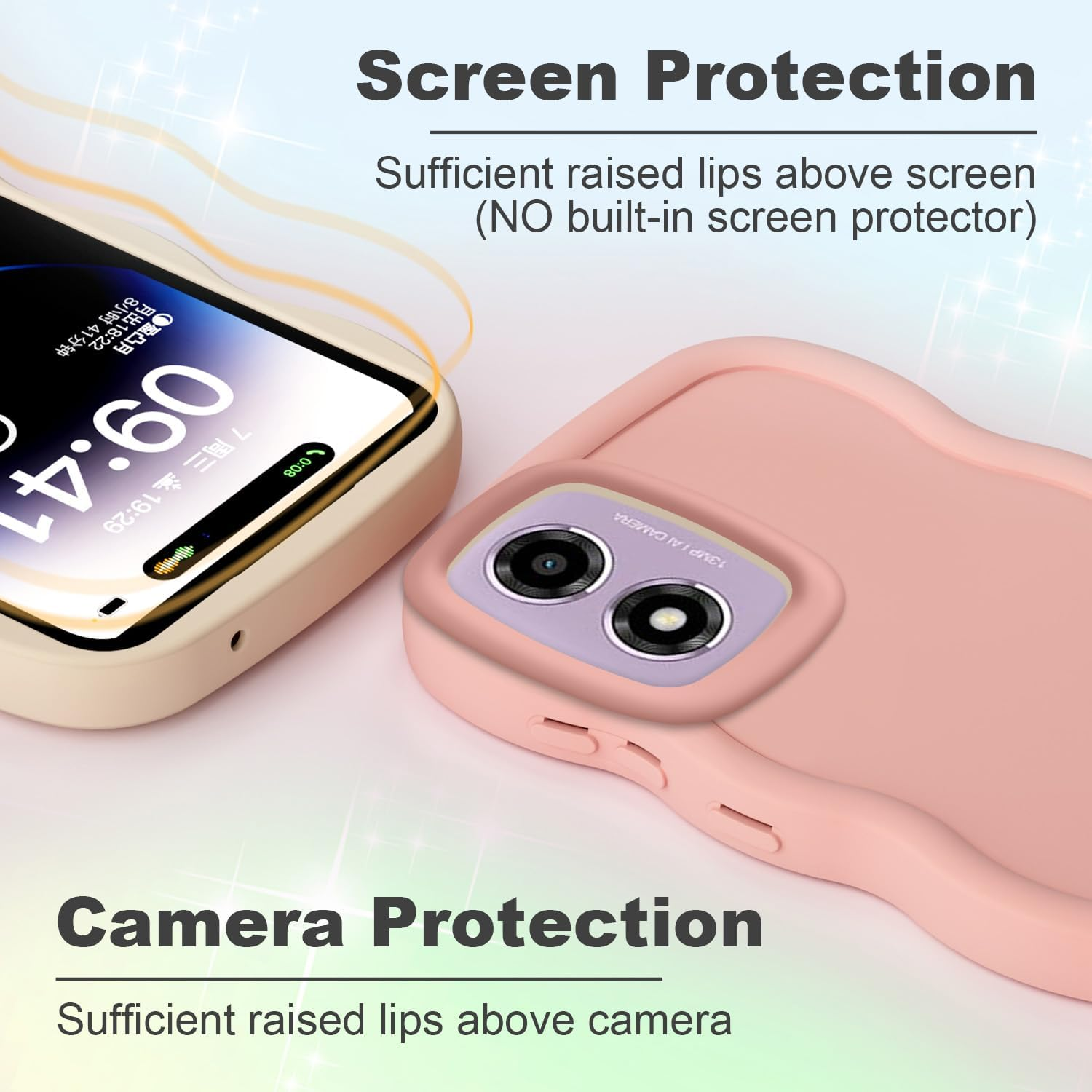 XINYEXIN Liquid Silicone Case for Motorola Moto E14 / Moto G24 / Moto G04, Wave Frame Curly Shape Cute Protective Case Soft Shockproof Bumper Cover - Pink