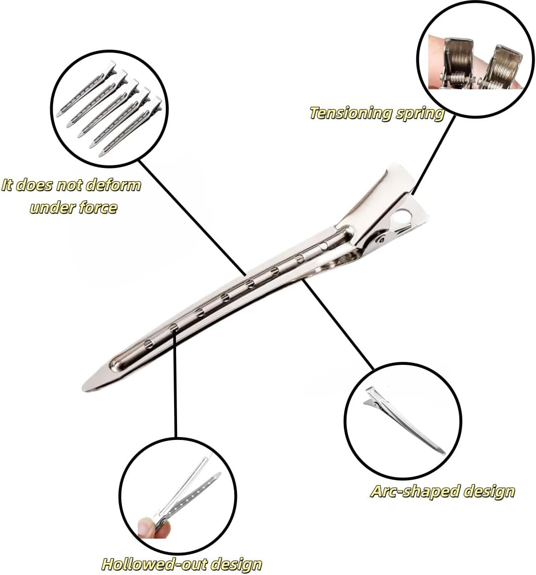 Guoguiming 40 Pcs Metal Duck Billed Hair Clips,For Hair Styling, Cutting, Blow Drying & Makeup - Ideal for Home and Salon Use, Silver（9Cm）