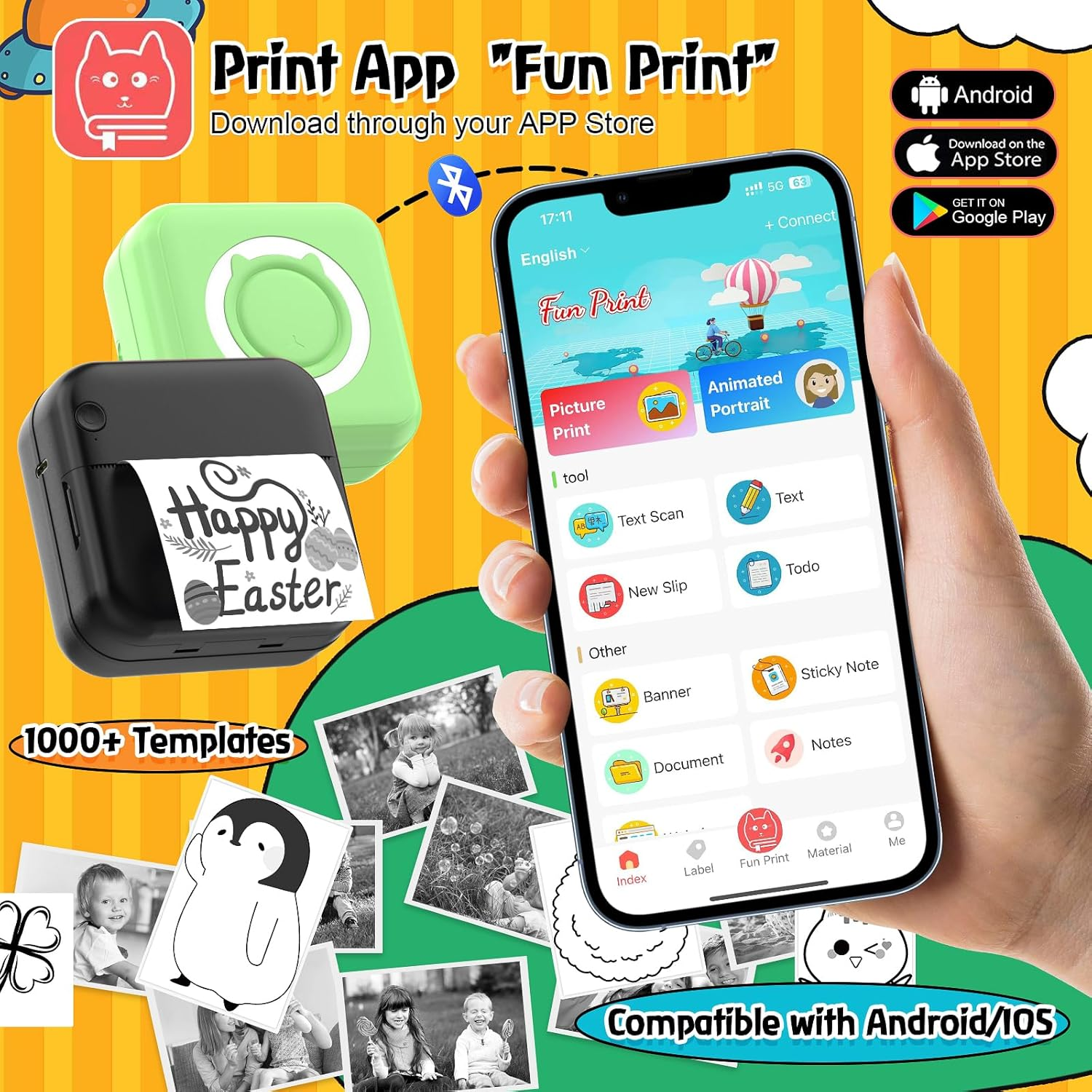 QYCHHJ Inkless Mini Printer for Iphone/Android/Tablet, Bluetooth Mini Thermal Printer with 8 Rolls Thermal Paper, Portable Sticker Printer for Study Notes Journal Memo Photo Picture, Black image number 6