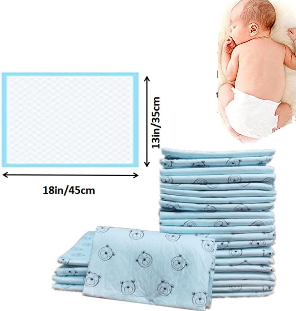 14Pcs Disposable Changing Pads for Babies12X18In Super Quick Absorbent Liners Leak-Proof and Waterproof Mess-Free Diaper Changes for Toddlers Blue Bear Printed Trial Pack for on to Go Travel Trip image number 3