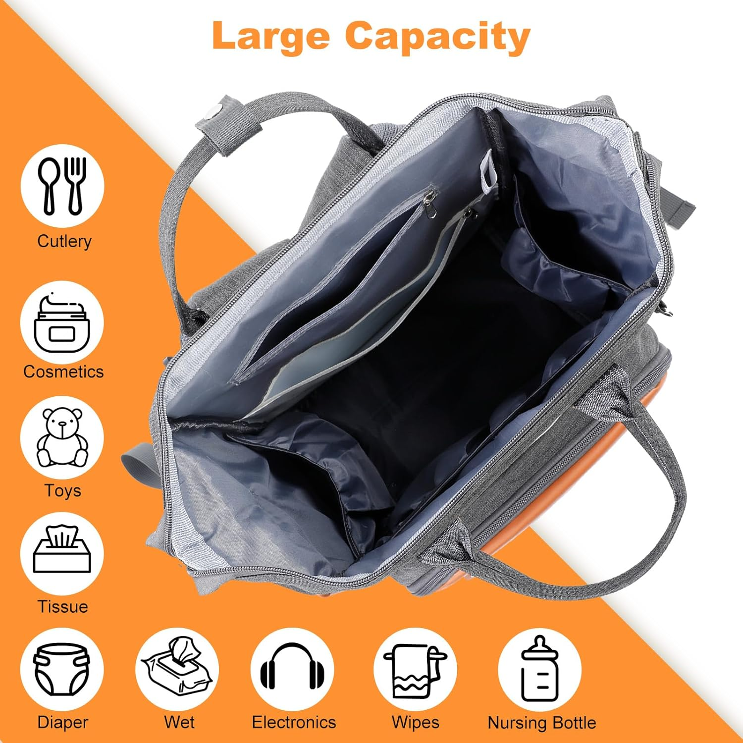 Romon Changing Bag, Baby Changing Backpack, Casual Backpack, Changing Bags, Large Changing Backpacks, Mommy Bag, Nappy Bag with Multifunctional Baby Bags/Mobile Changing Mat/Pram Straps for Mum Dad image number 4