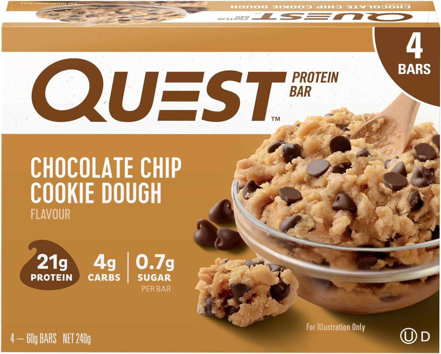 Quest Nutrition Chocolate Chip Cookie Dough Protein Bar, High Protein, Low Carb, Keto Friendly, 4 Count image number 2