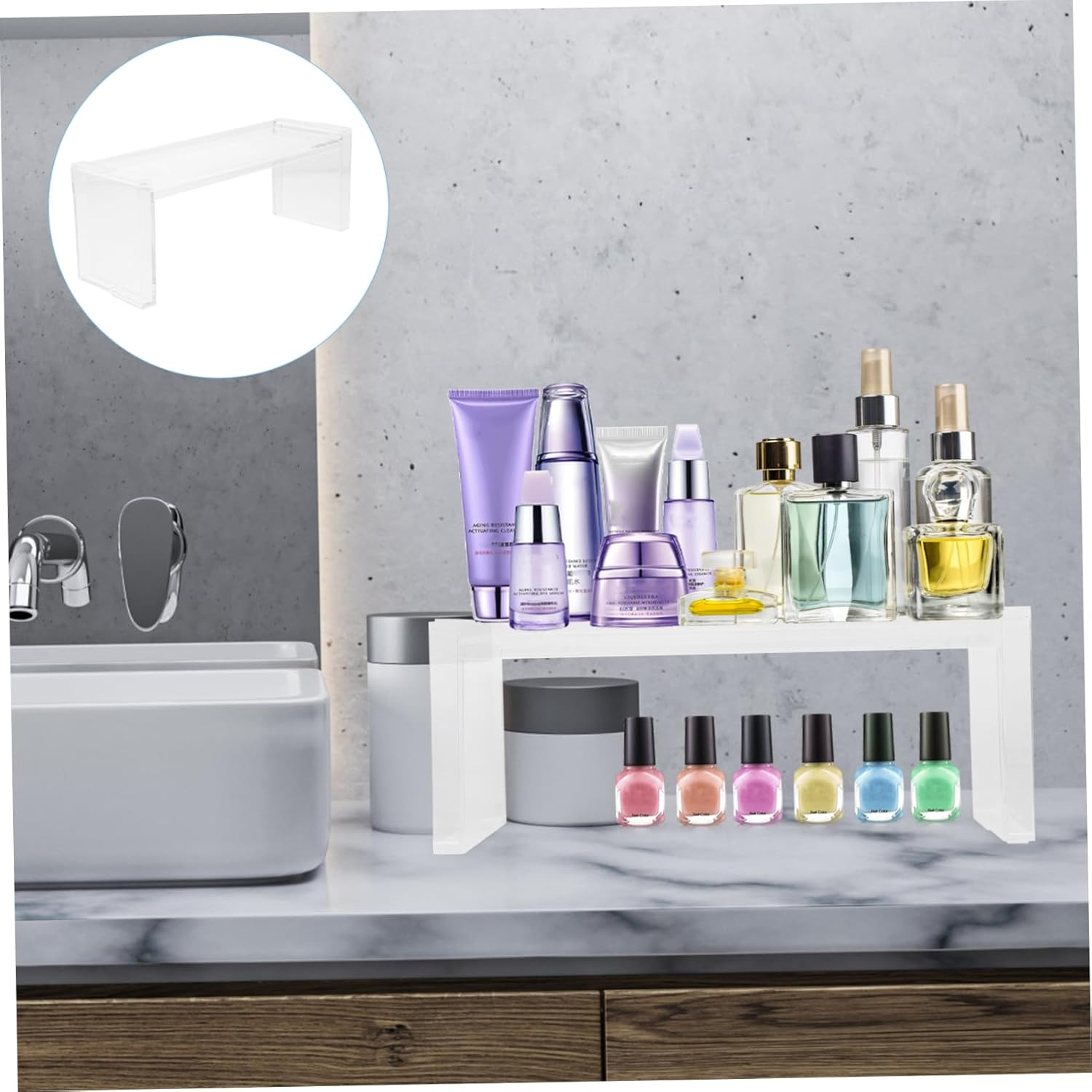 Amosfun 1Set Transparent Rack Stand Cosmetic Storage Organizer for Tabletop Display Display Organizer for Home Beauty Salons Supermarkets Elegant and Sundries image number 3