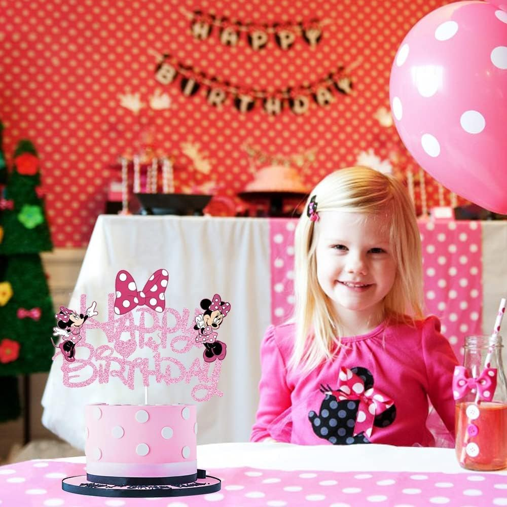 Minnie Cake Decoration, Happy Birthday Cake Decoration, Frozen Cake Decoration, Glitter Birthday Decoration Topper, Girls Cake Topper, Cake Decoration, Used for Birthday Parties and Anniversaries