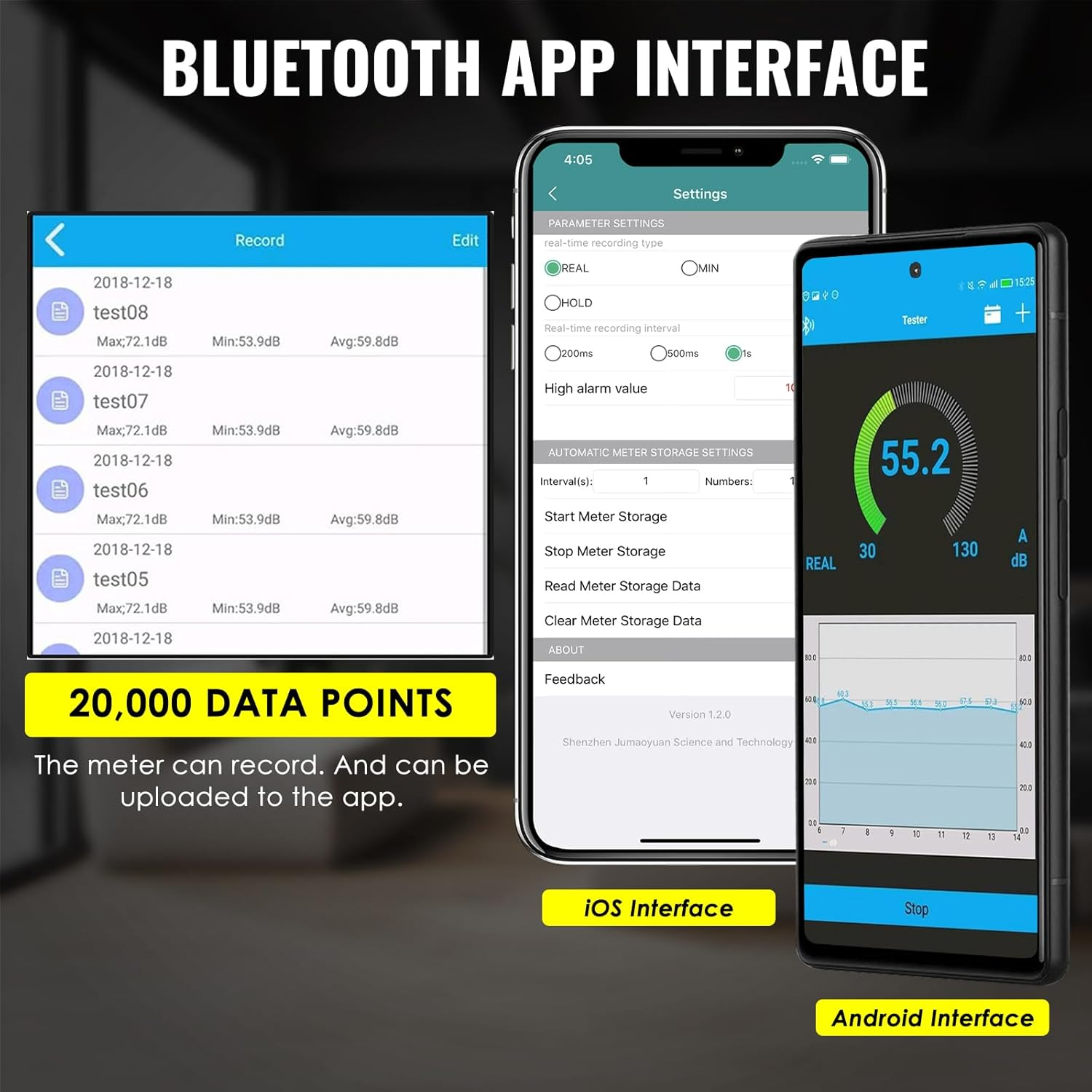 Decibel Meter Bluetooth Digital Sound Level Meter with APP Datalogger, 30-130Dba Wireless SPL Meter High Accuracy, 20,000 Records, Max/Min/Hold, Alarm &ndash; Noise Tester for Home, School, Factory and Etc. image number 5