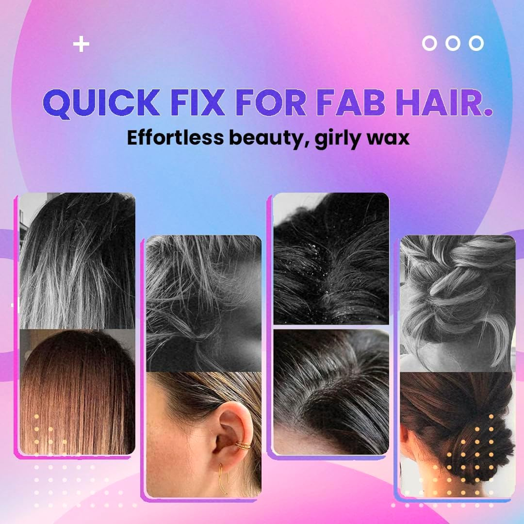 Girly Premium Hair Wax Stick & Slick Back Pink Hair Brush for Tame Flyaways, Frizz, Sleek Ponytail, Buns | Pomade/Balm/Gel Stick for Woman, Styling Accessories for Girls, Kids