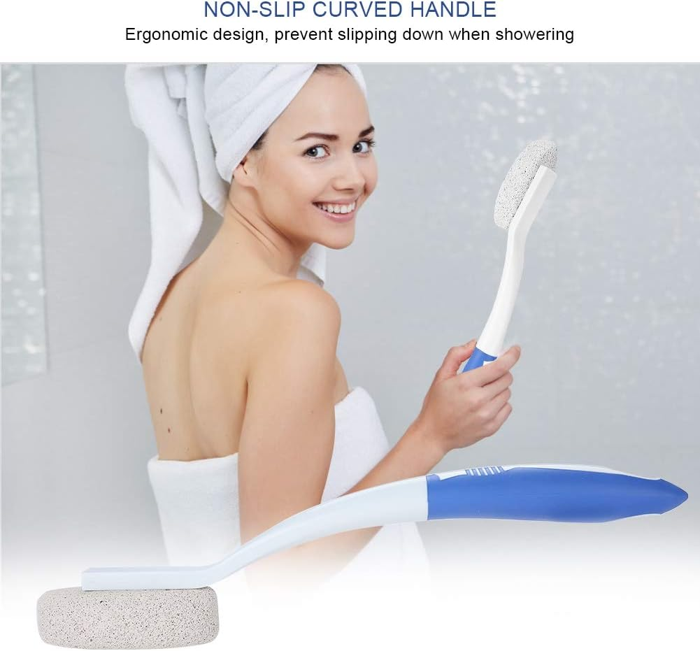 With Scrubbing Pumice Stone Pedicure Kit, Long Handle Foot Massage Brush Foot Brush, Exfoliating Foot Cleaner Bath Foot Massage for the Elderly