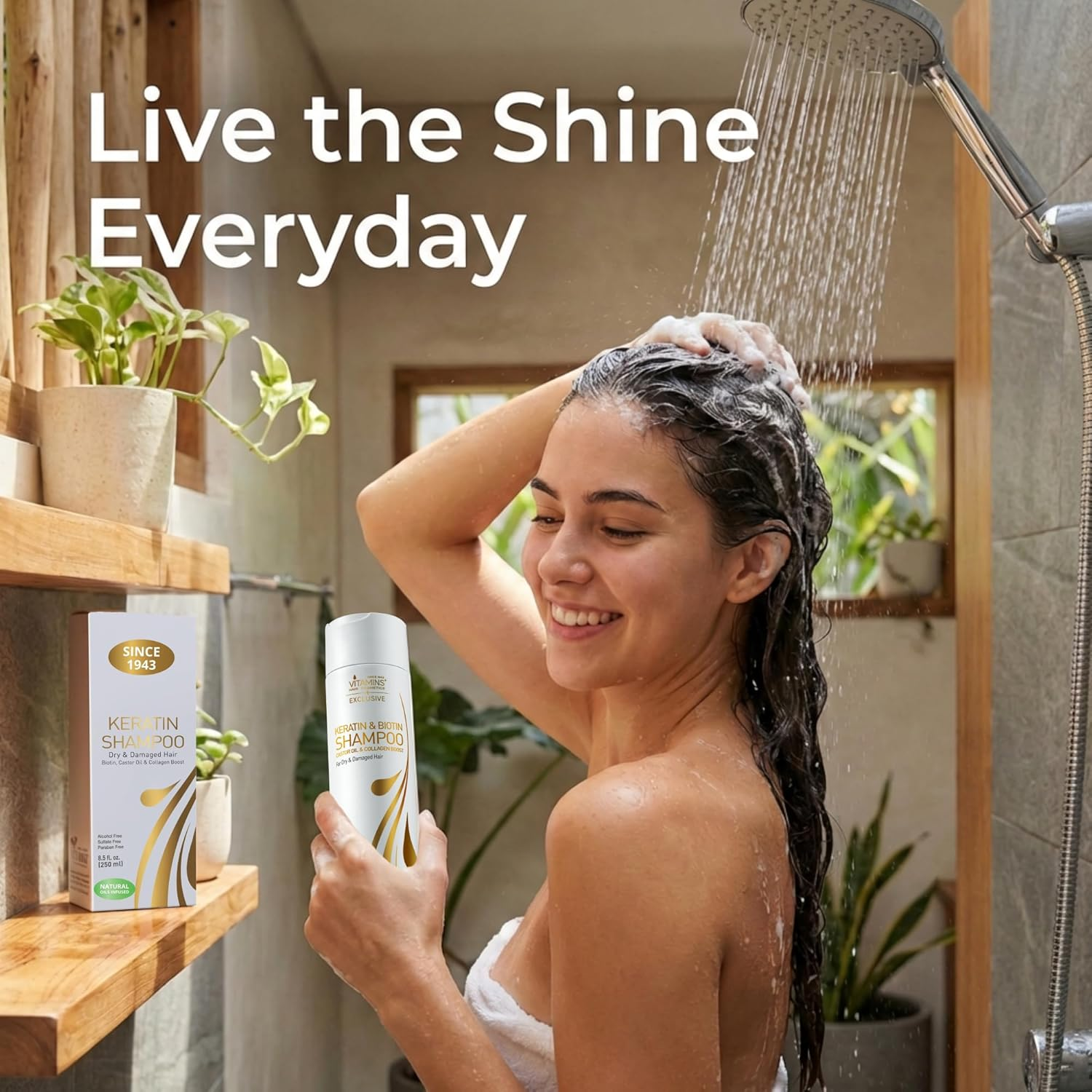 Keratin Protein Hair Care Shampoo - Exclusive Keratin & Moroccan Argan Oils Complex Sulphate & Paraben Free - Deeply Cleanses, Nourishes and Revives Dry and Damaged Hair image number 5