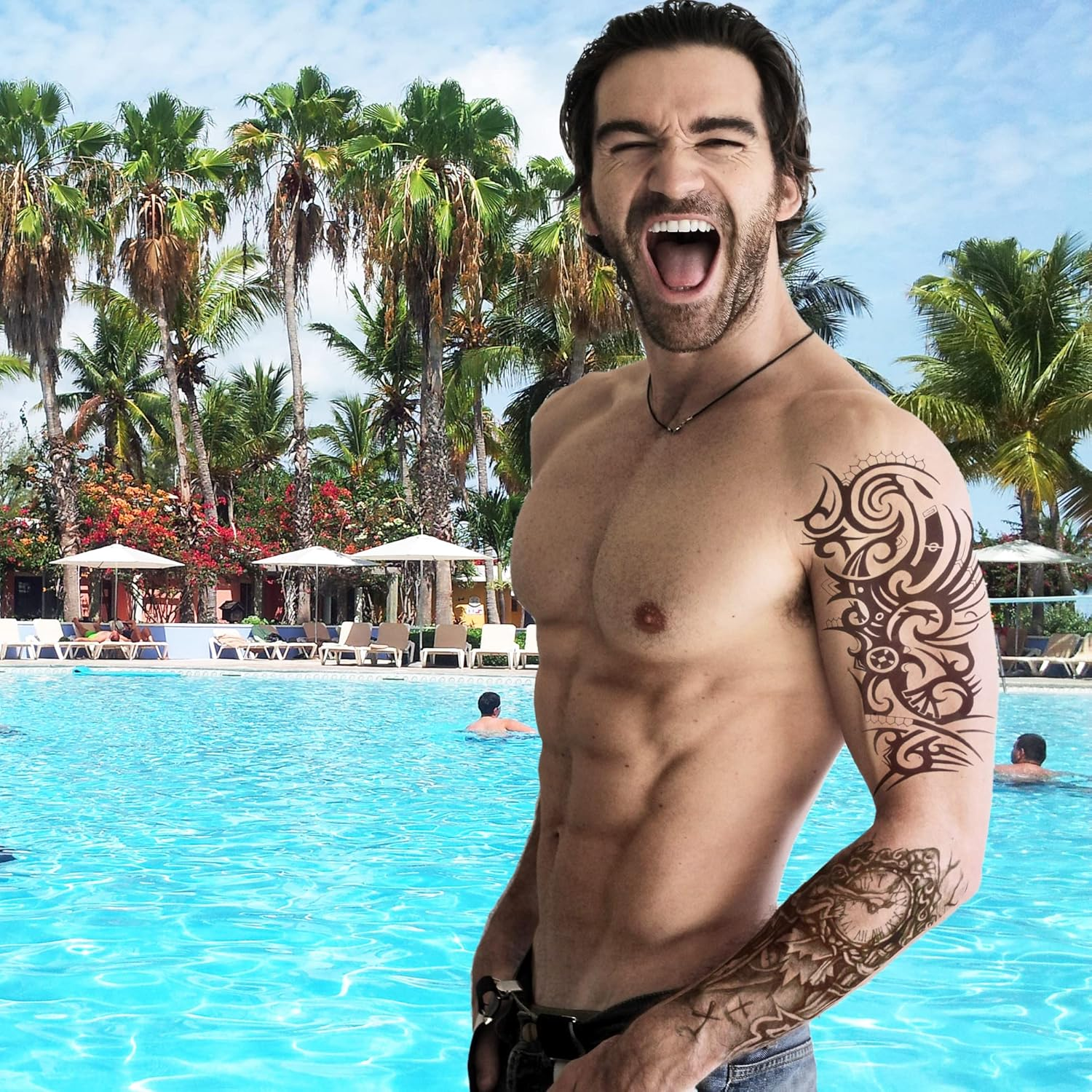 Temporary Tattoos for Men Guys Boys & Teens - Fake Half Arm Tattoos Sleeves for Arms Shoulders Chest Back Legs Cross Skull Owl Clock Scorpion Rose Realistic Waterproof Transfers 8 Sheets 8X6" image number 6