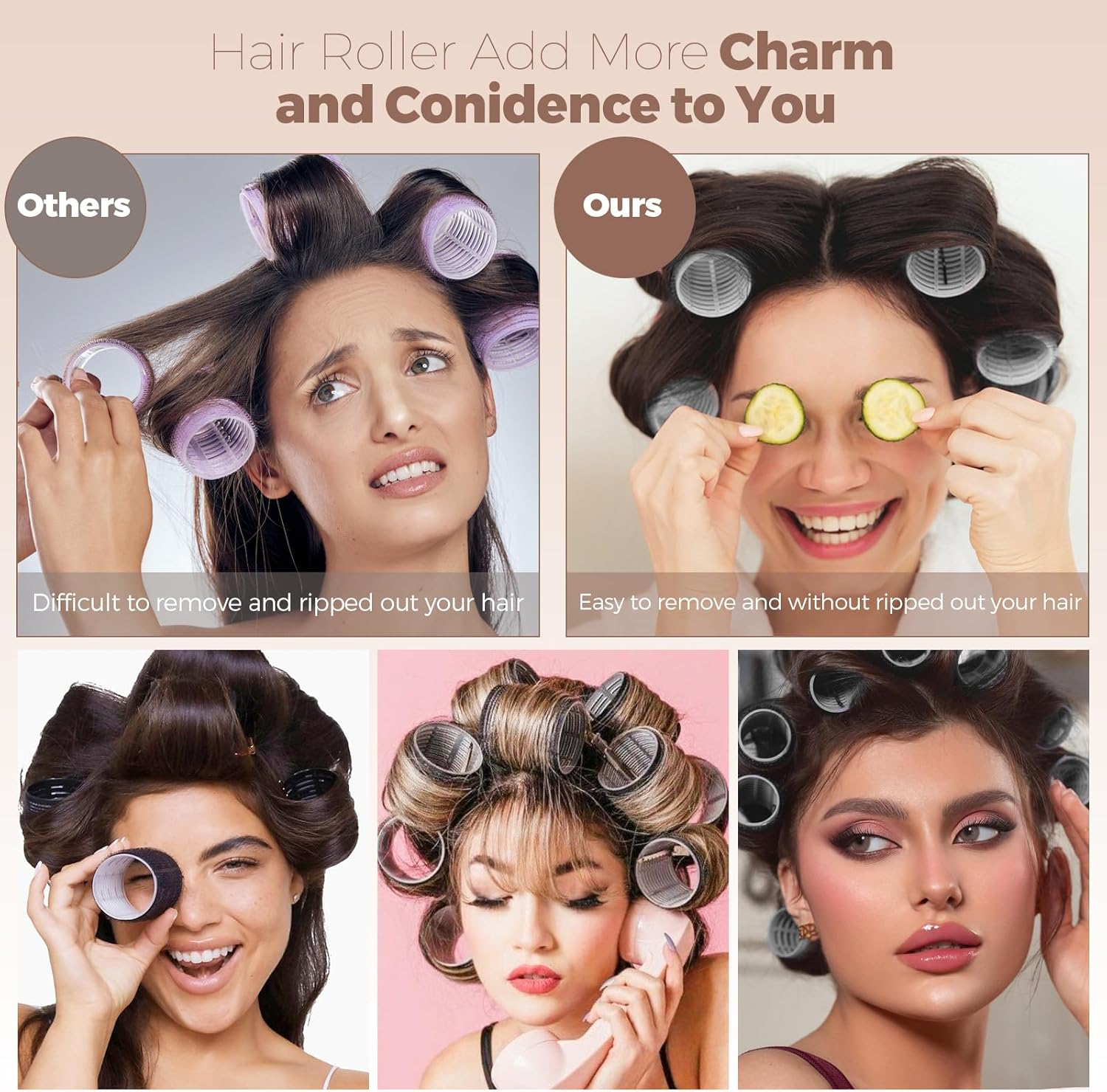 Curler Set, 18 Pieces Curls Self-Adhesive Hair Rollers 3 Sizes 60 Mm 48 Mm 36 Mm with 15 Clips Hold Hair Rollers for Long Medium Hair image number 4