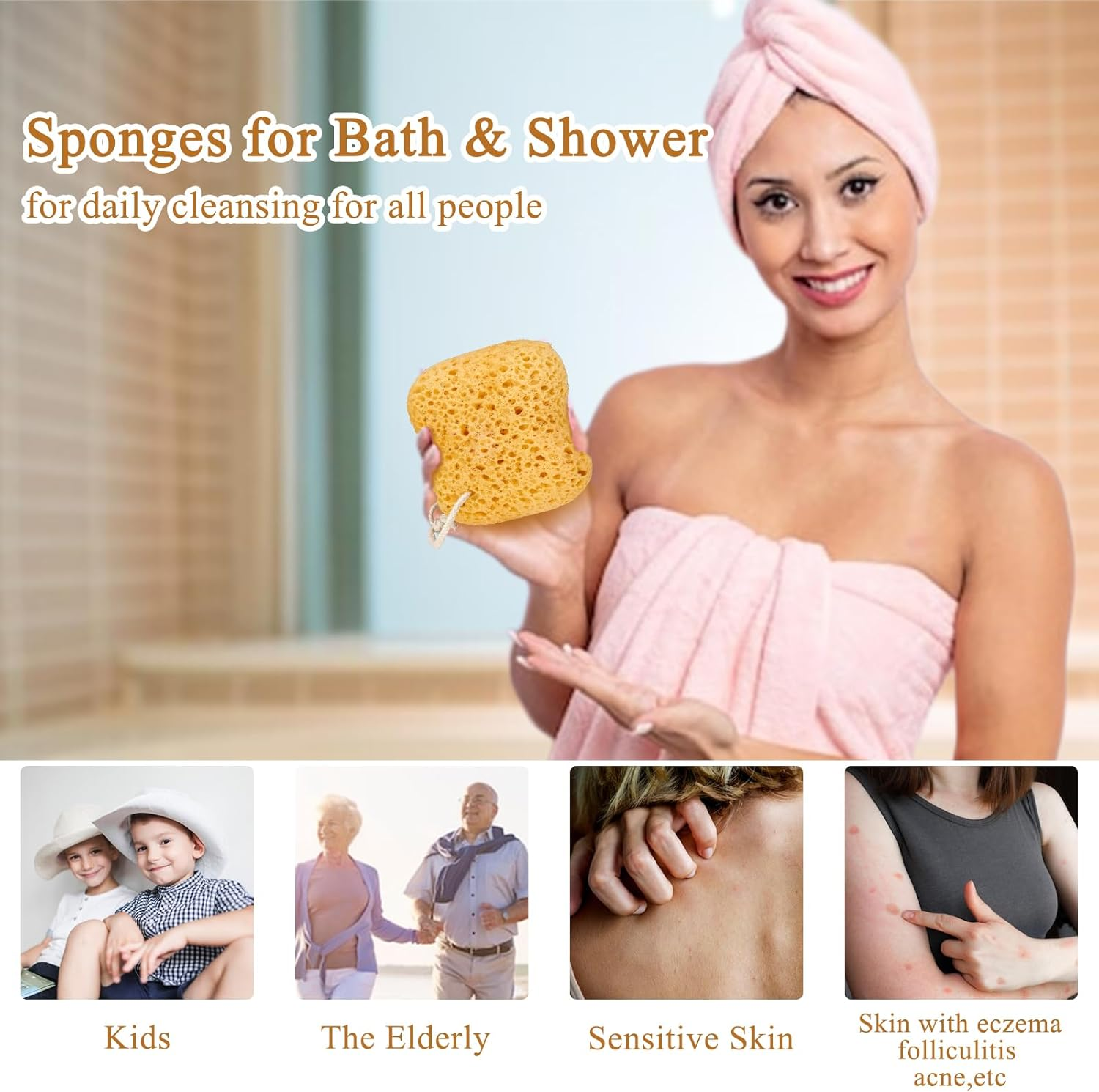 Azymi Sponges Bath, 2Pcs Larger Shower Sponges for Women Men, Exfoliating Body Sponge Dense Foam for Gentle & Deep Cleansing, Ultra-Soft for Sensitive Dry Skin