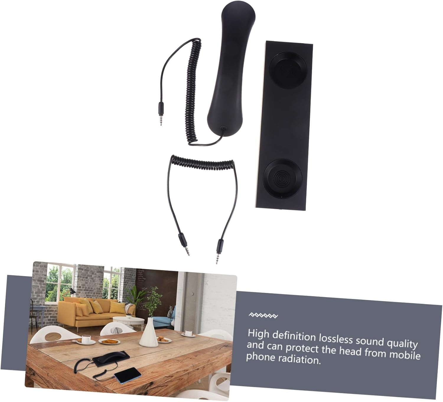 Uonlytech Retro Earphones for Cellphone Computer Tablet Microphone Black Creative Design for Retro Phone Handset Use at Home Office image number 2