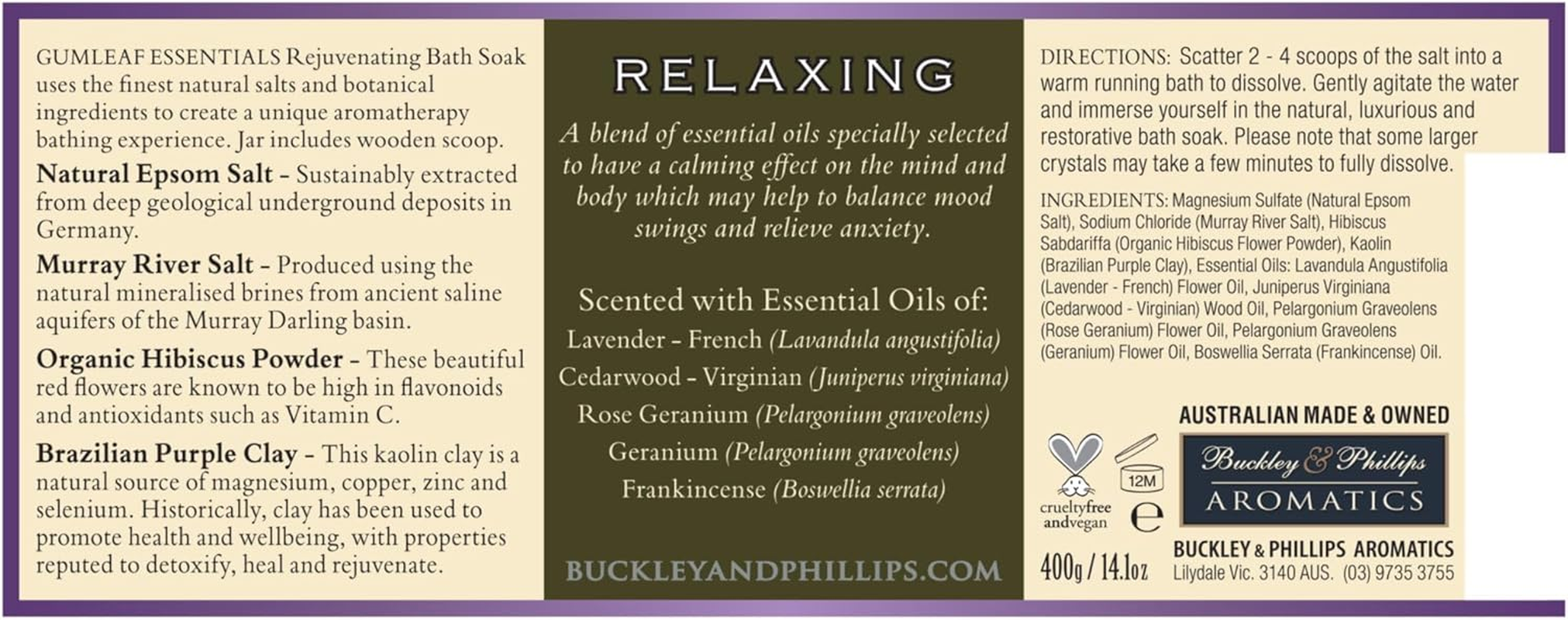 Gumleaf Essentials Relaxing Bath Soak - 400G, Cruelty Free & Vegan, 100% Pure & Natural image number 2