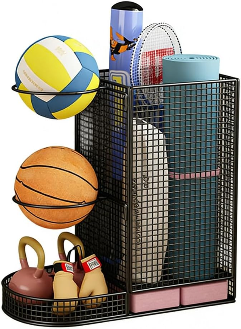 Ball Storage Cart, Ball Storage Bin, Ball Holder with Wheels for Basketball, Soccer, Garage, School, Indoor, Outdoor Ball Basketball Storage Rack