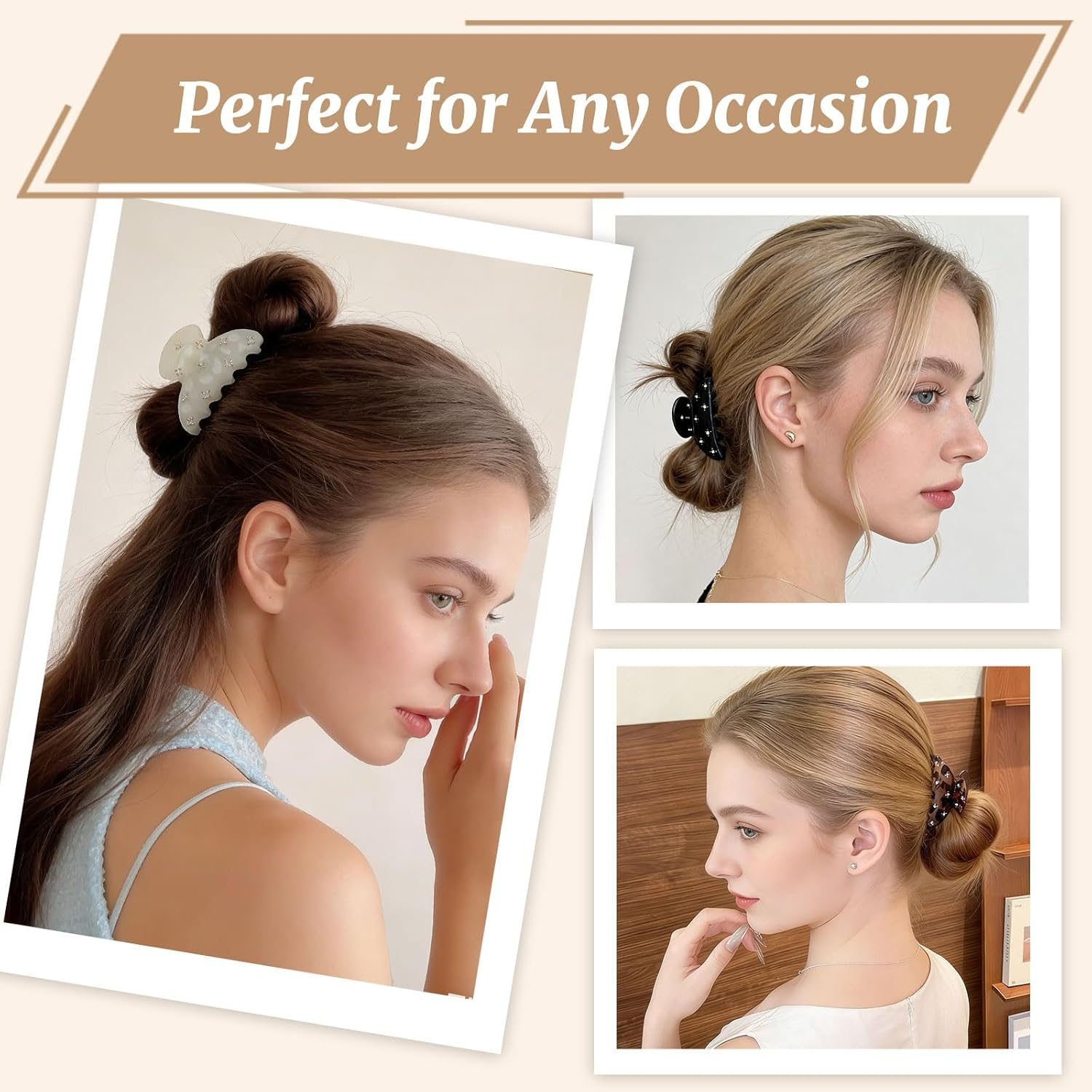 Xanthelle Hair Clips, 3Pack Hair Claws for Women & Small Hair Clips, Sparkling Rhinestone Claw Clips for Fine & Thick Hair, Acrylic Hair Claws