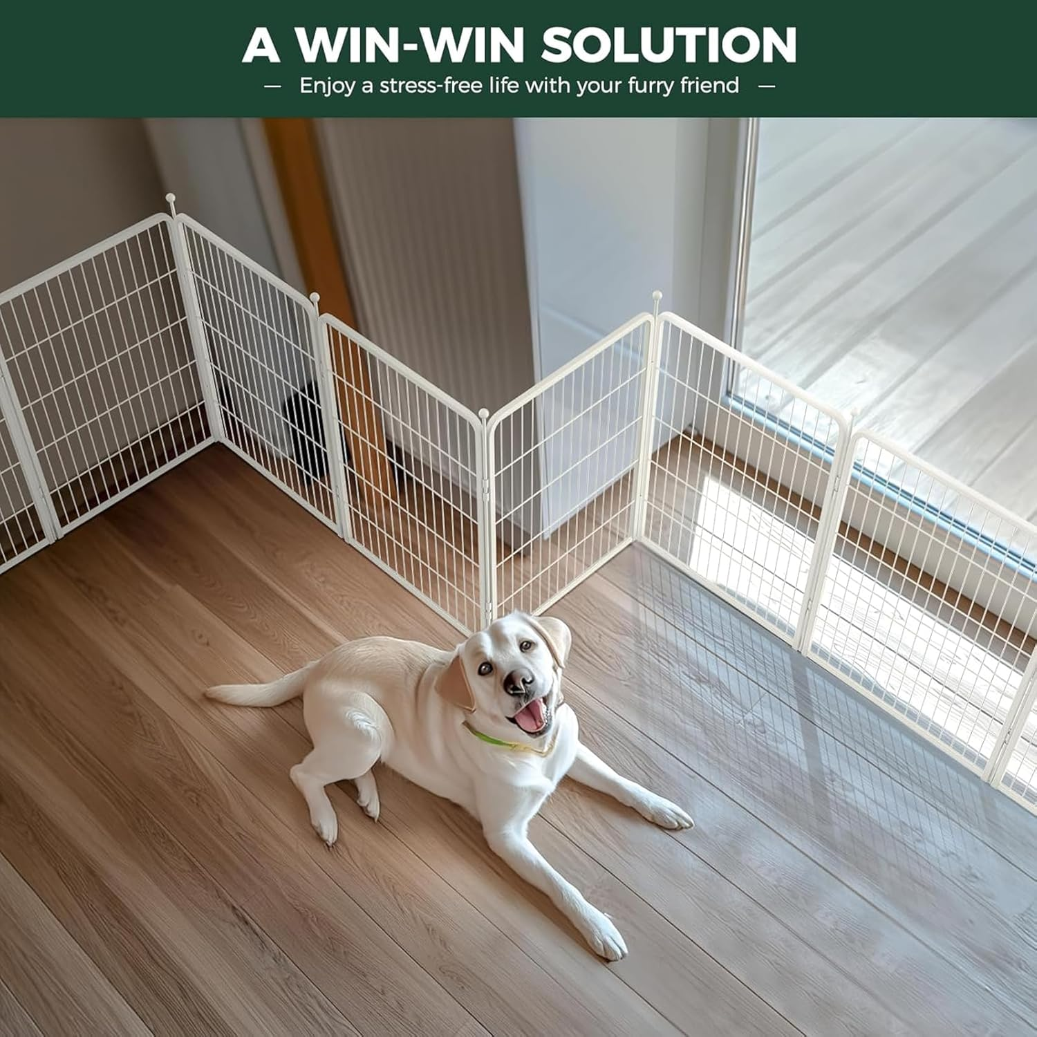 White Dog Playpen, Metal Exercise Pet Playpen for Yard RV Camping, 81Cm Height, 8 Panels Fence image number 6