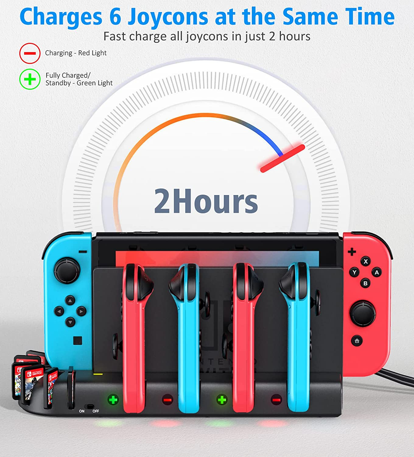 Switch Controller Charging Dock Station Compatible with Nintendo Switch & OLED Model Joycons, KDD Switch Controller Charger Dock Station with Upgraded 8 Game Storage image number 1