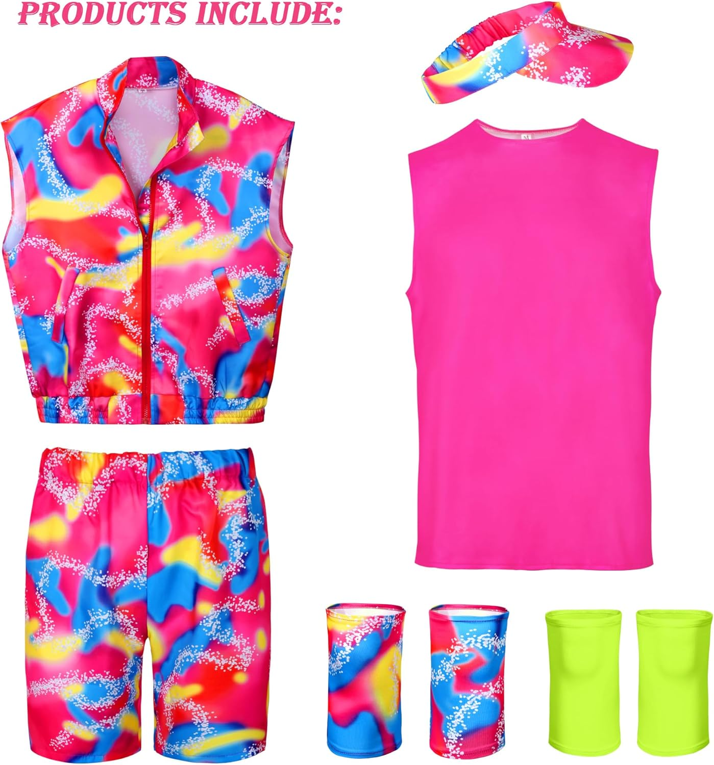 Cosrea Ken Costume for Men Sportswear Tank Top Vest Beach Shorts Sun Visor Kneepad Outfit 80S Workout for Adult Halloween image number 5