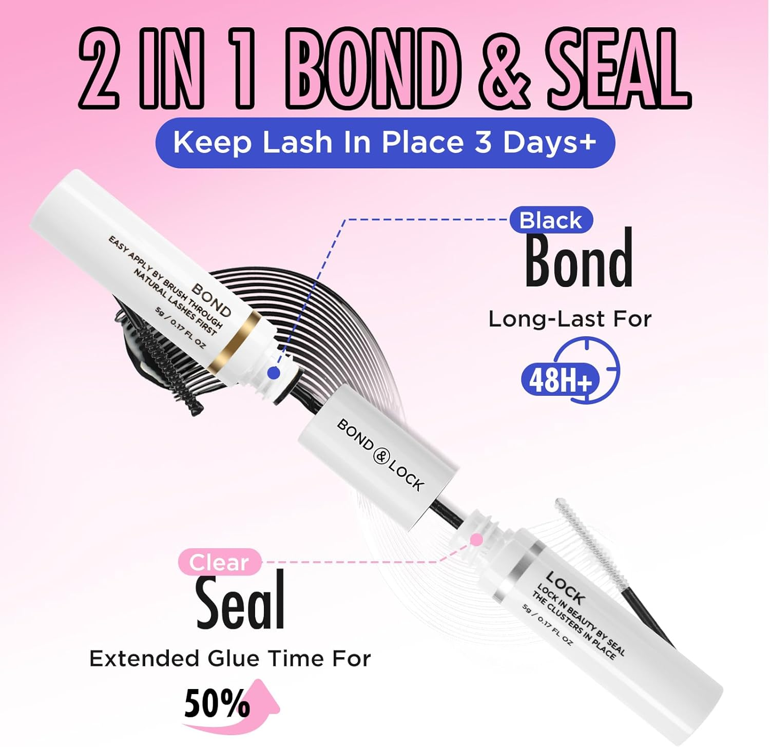 BEPHOLAN Lash Bond and Seal, DIY Eyelash Extension Bond & Seal, Lash Glue Mascara Infused with Biotin & Vitamin E&ndash;Super Strong Hold & Latex Free, Suitable for Sensitive Eyes, 0.30 Oz image number 2