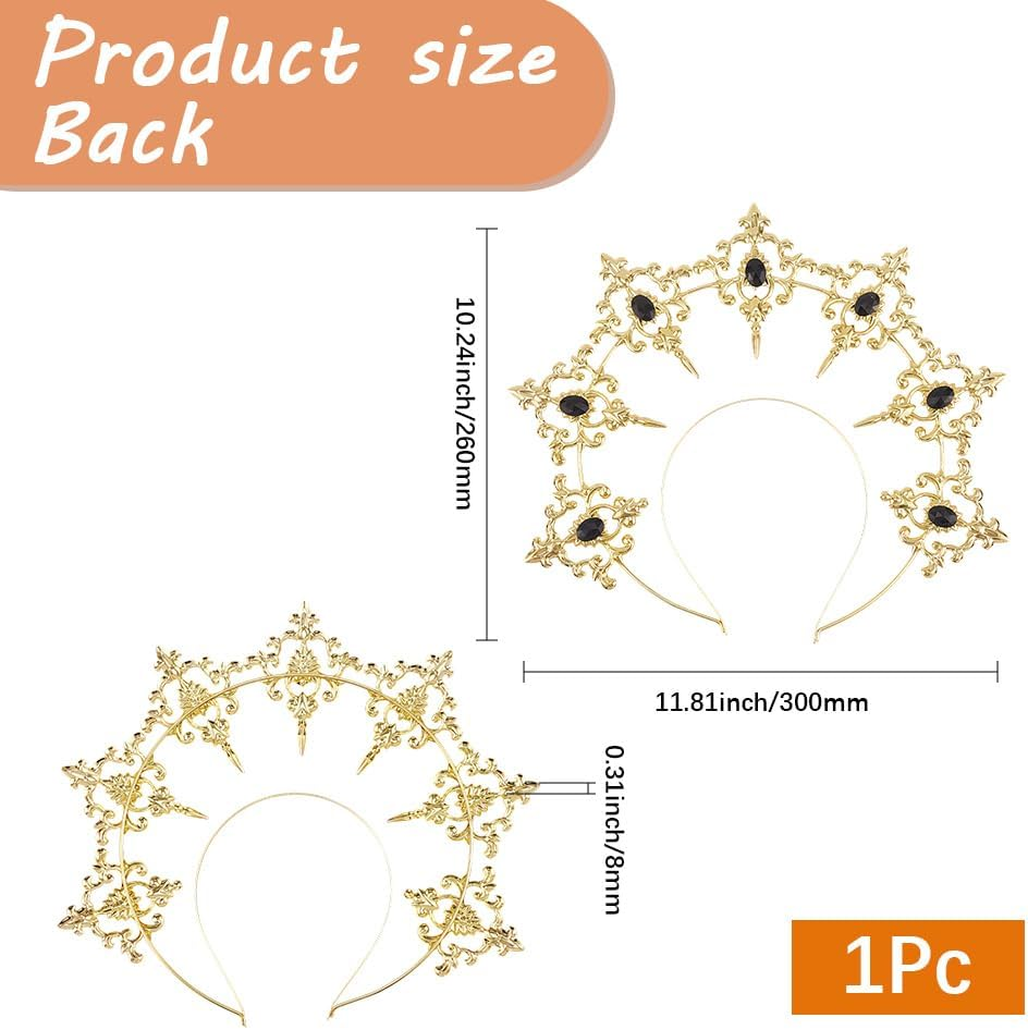 CABODYALS Gold Crown Style Halo Headband Crystal Golden Goddess Tiara Royal Princess Fairy Hair Decoration Accessories Plastic Hairbands for Women Wedding Halloween Bride Festival Party Performance image number 1