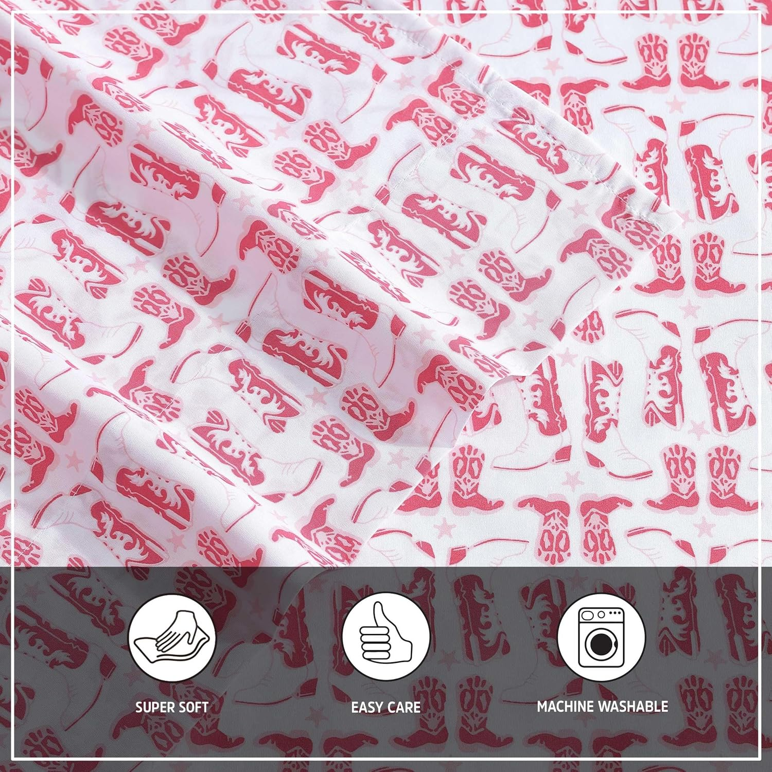 Wrangler - Queen Sheet Set, Super Soft Bedding Set, Cozy Home Decor, Oeko-Tex Certified (Knockin Boots Pink, Queen)