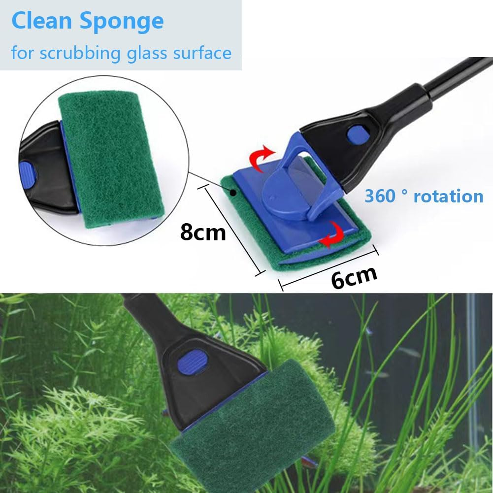 Vekol Fish Tank Cleaner Retractable 6 in 1 Aquarium Cleaning Tools Adjustable Long Handle Fish Tank Brush Cleaner Set with Algae Scraper, Fish Net, Spoon Net, Plant Fork, Gravel Rake, Clean Sponge image number 2
