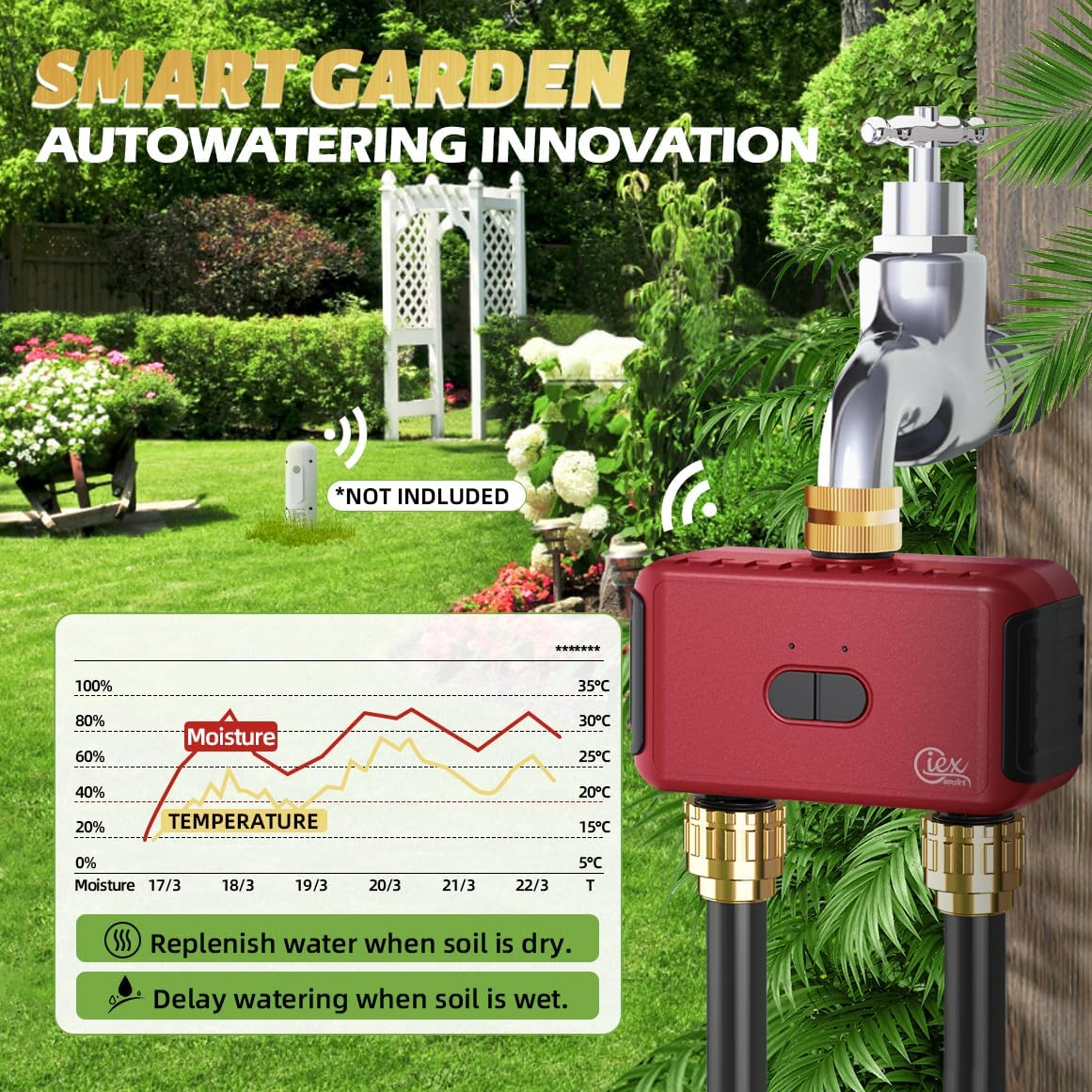 GIEX Wifi 2-Zone Sprinkler Timer GX-03, Smart Garden Irrigation Controller for Hose Faucet, Works with Tuya and Smart Life App, Automatic Watering System - Wifi Watering Timer image number 2