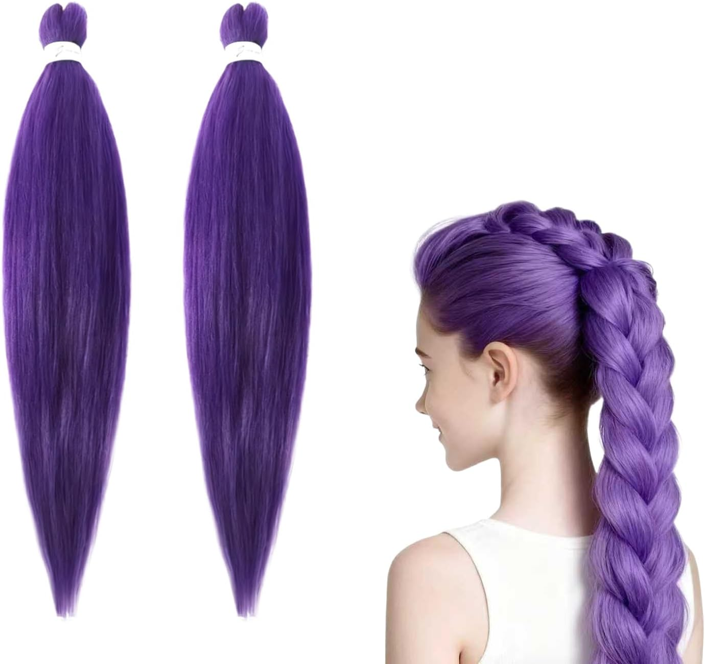 2Pcs Purple Hair Extensions, 26-Inch Pre-Stretched Purple Braids, Role-Play Wigs and Halloween Costume Accessories, Suitable for Children and Adultsirls (A) image number 2