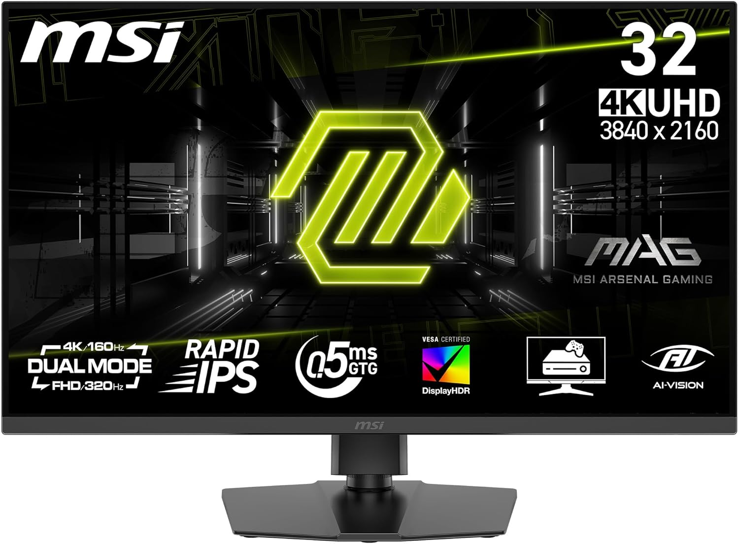MSI MAG 322URDF E16 32" 4K UHD 160Hz / FHD 320Hz Rapid IPS Gaming Monitor - Black image number 2