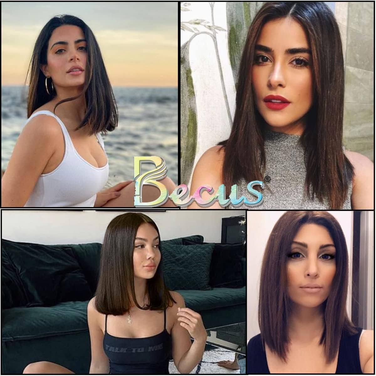 BECUS Short Brown Wigs for Women Shoulder Length Straight Bob Wig Synthetic Hair Wig image number 5