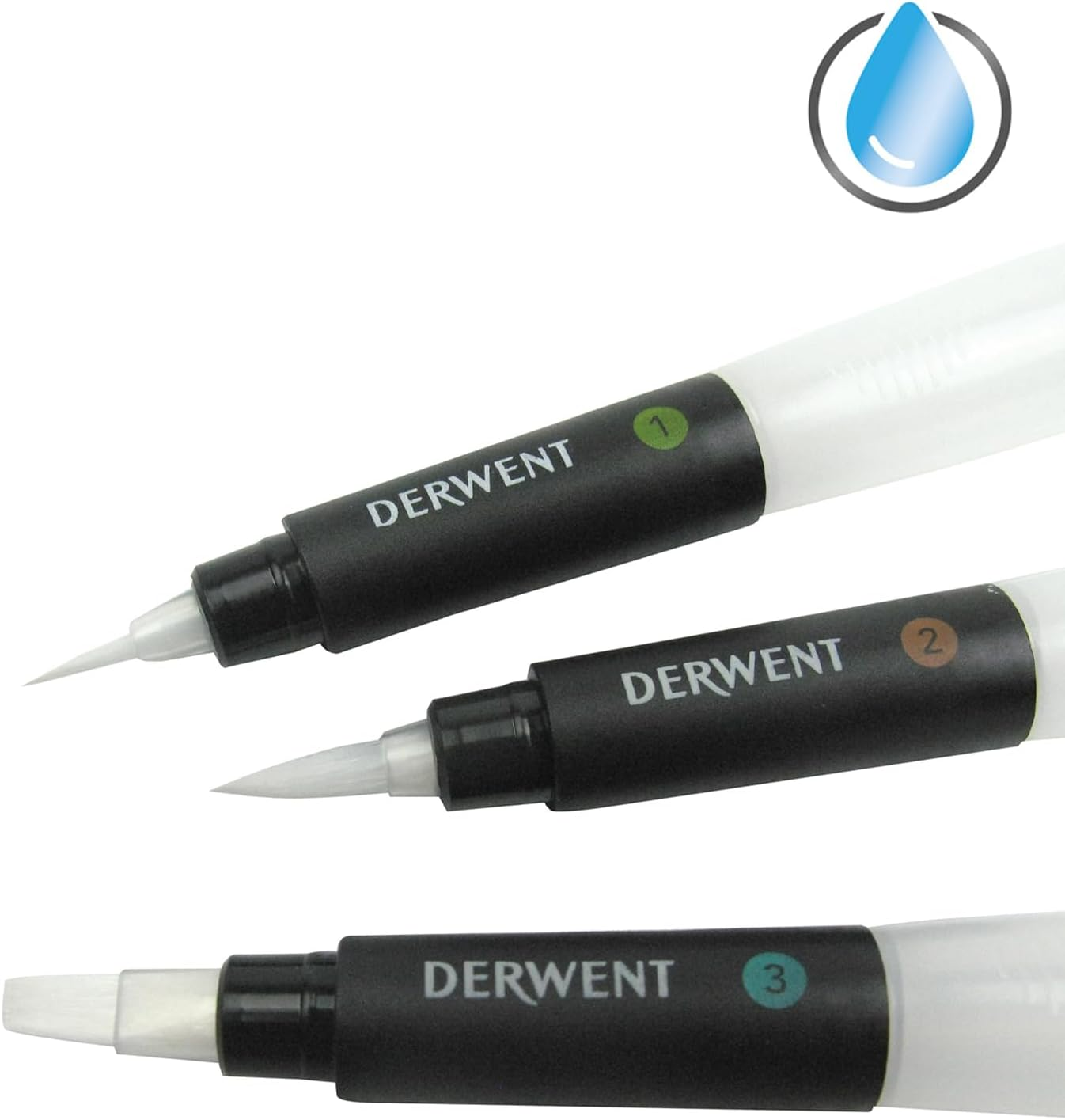 Derwent Waterbrush for Watercolour Painting, Pack of 3, Includes Chisel Tip, Fine Tip and Medium Tip, Professional Quality, 2301975 image number 6
