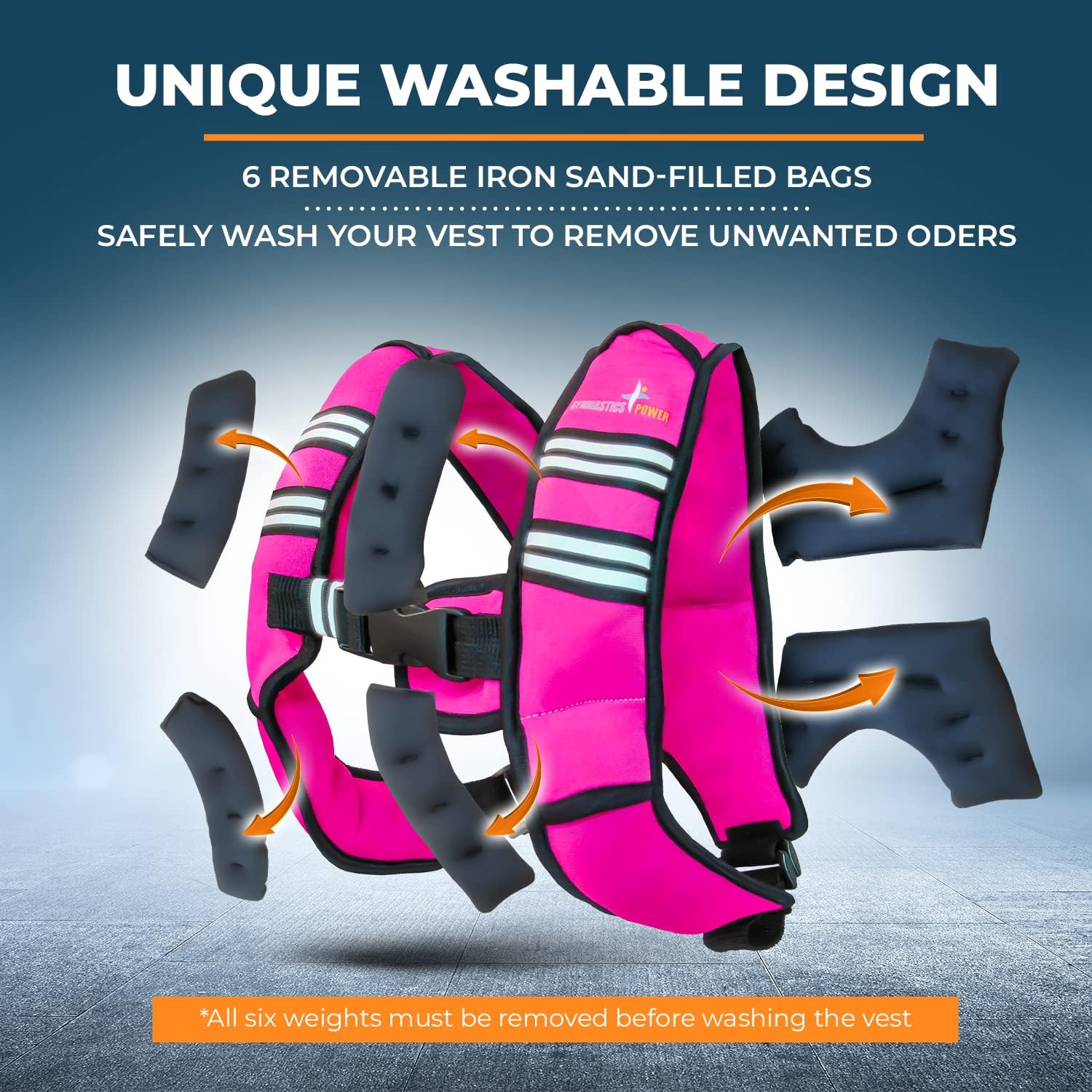 Gymnastics Power Weighted Vest 6 10 12 Lbs - Removable Weights - Machine Washable. Body Weight Vest with Reflective Stripe, Size-Adjustable Workout Equipment for Strength Training, Walking, Jogging, Running for Men Women image number 5