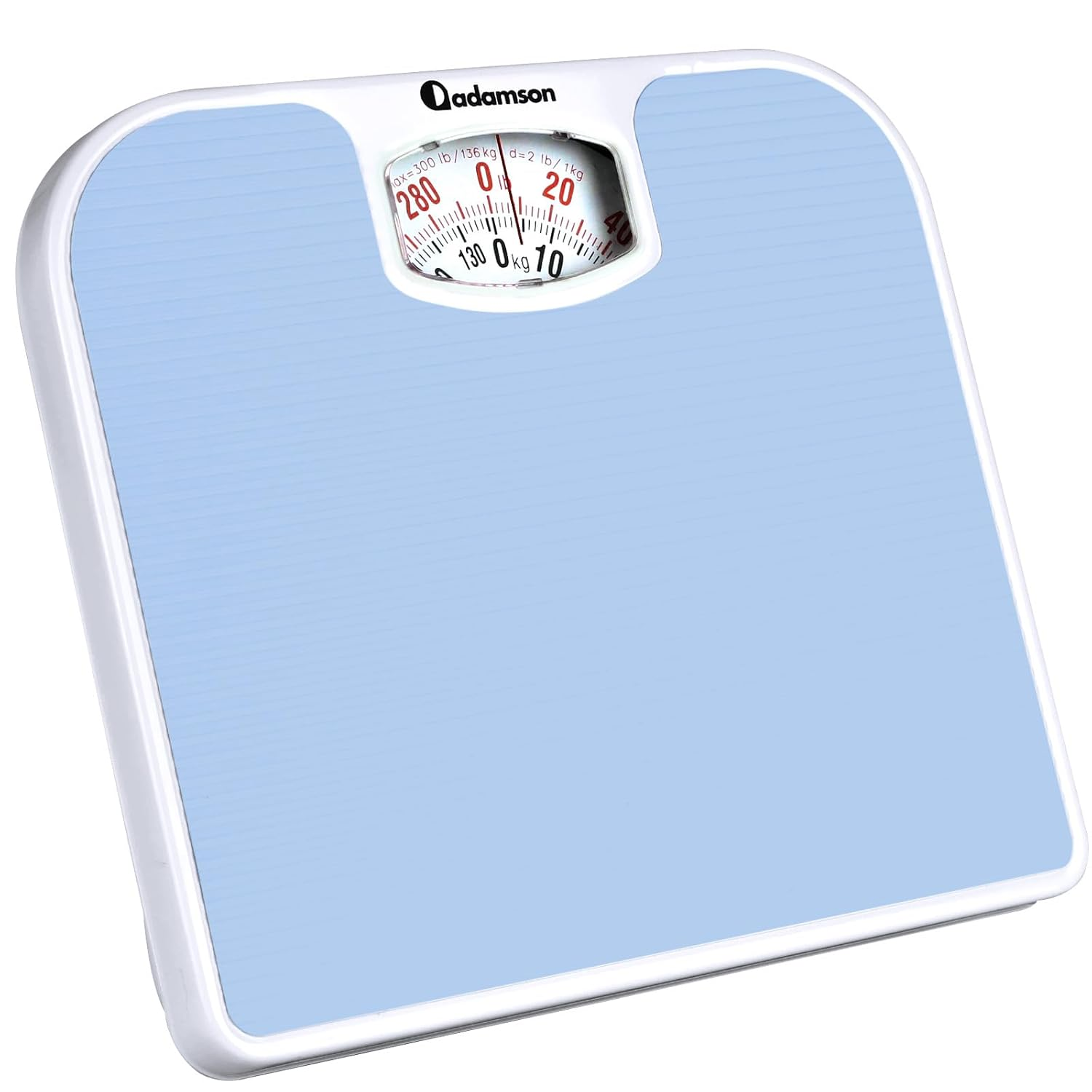 Adamson A21 Analog Scales for Body Weight - up to 300 LB - New Version - Anti-Skid Rubber Surface + Large Numbers - Analog Bathroom Scale - Affordable - Durable with 20-Year Assurance - Light Blue image number 1