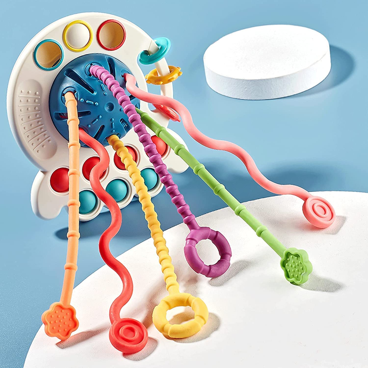 Montessori Toys UFO Food Grade Silicone Drawstring Activity Toys Toddler Learning Activities Silicone Toys Baby Travel Toys Baby Fine Motor Skills Toys Gifts 1+ Year Old Colorful